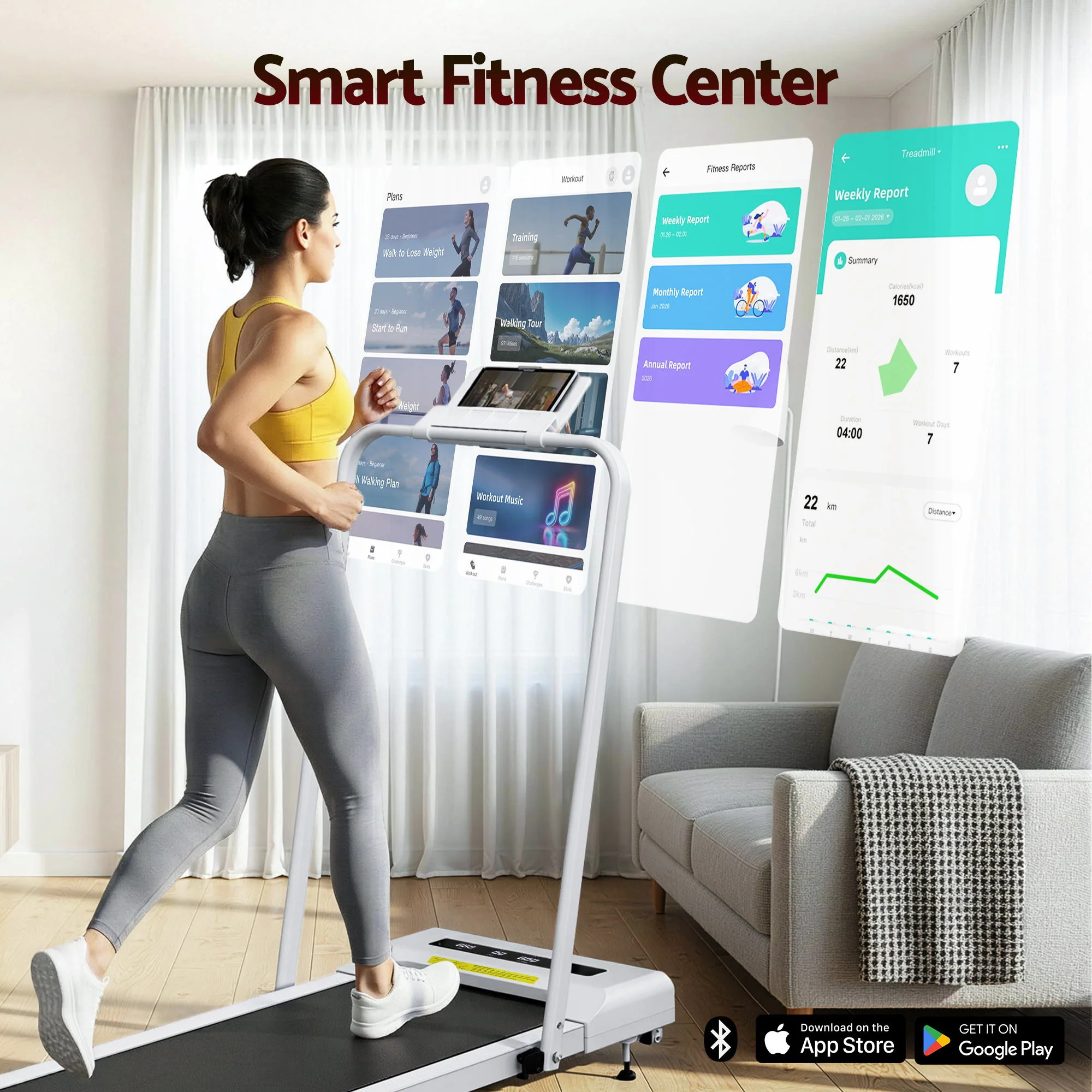 Everfit Treadmill Electric Walking Pad Incline Under Desk 380mm (White) - Image 6