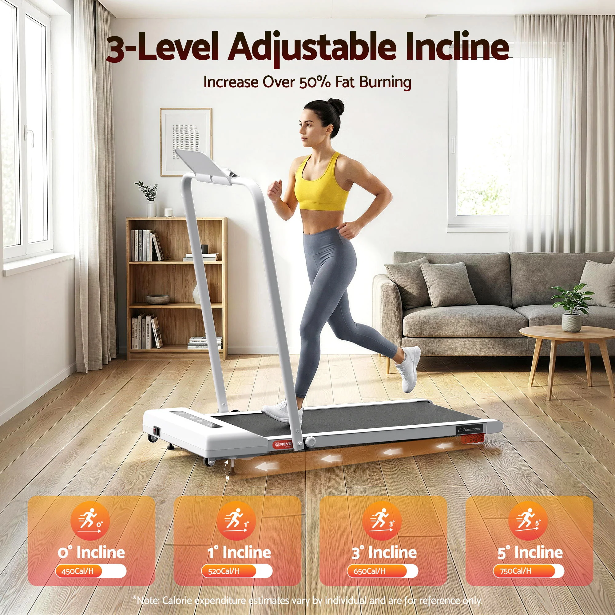 Everfit Treadmill Electric Walking Pad Incline Under Desk 380mm (White) - Image 9