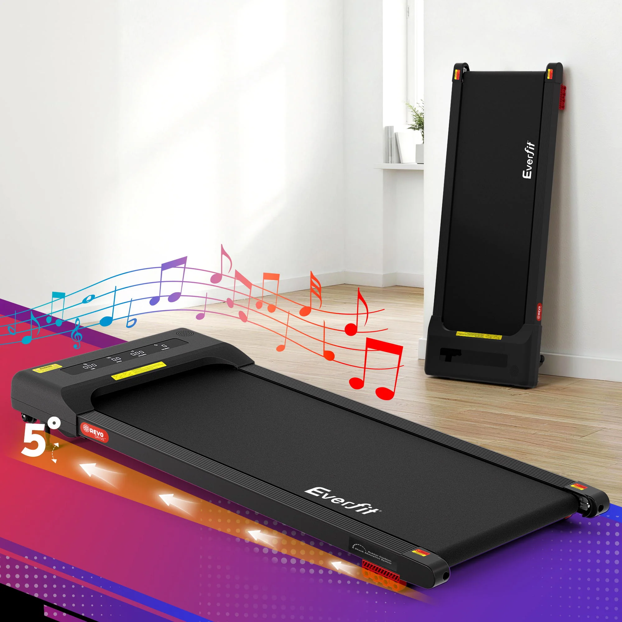 Everfit Treadmill Electric Walking Pad Incline Under Desk Home Gym 380mm (Black) - Image 2
