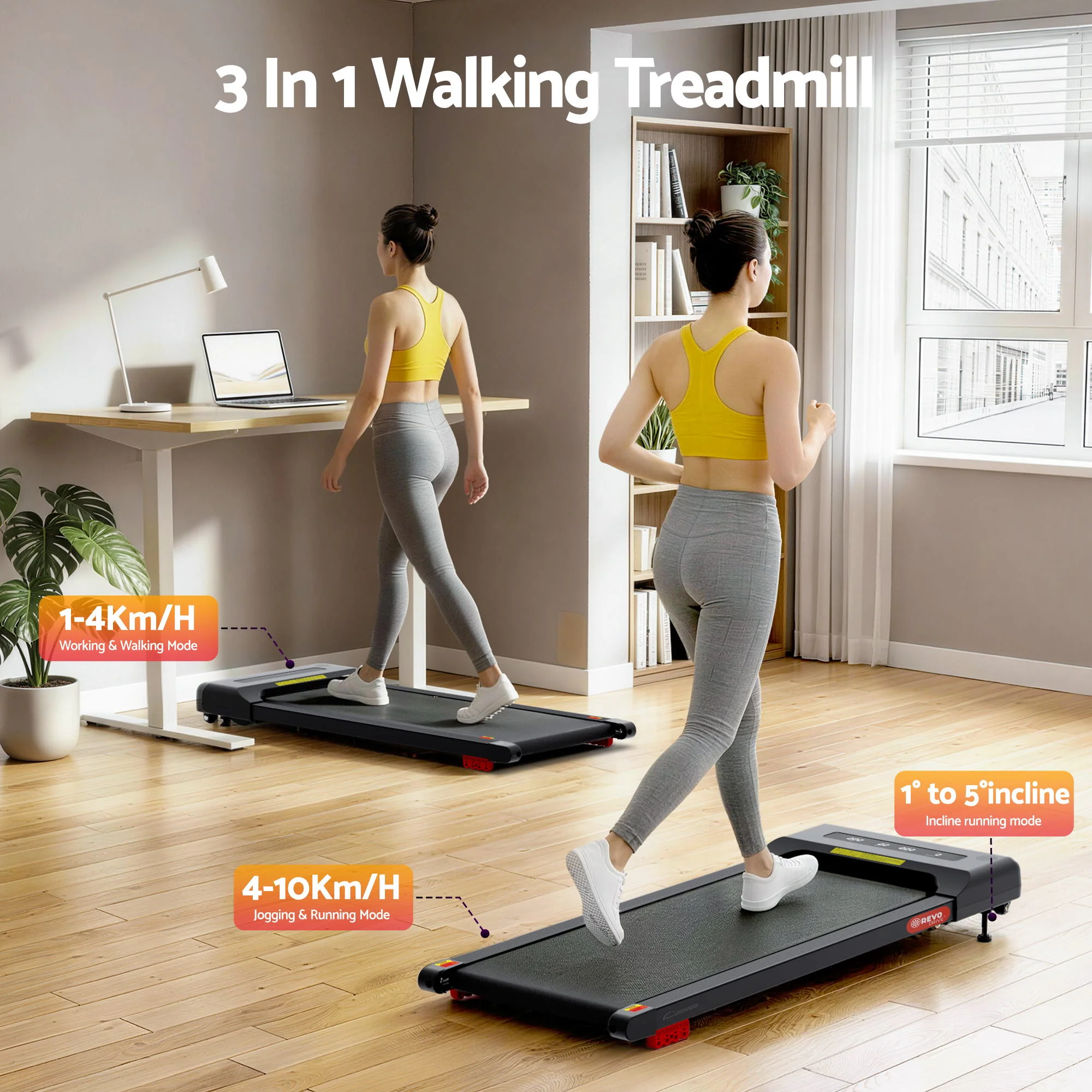 Everfit Treadmill Electric Walking Pad Incline Under Desk Home Gym 380mm (Black) - Image 5