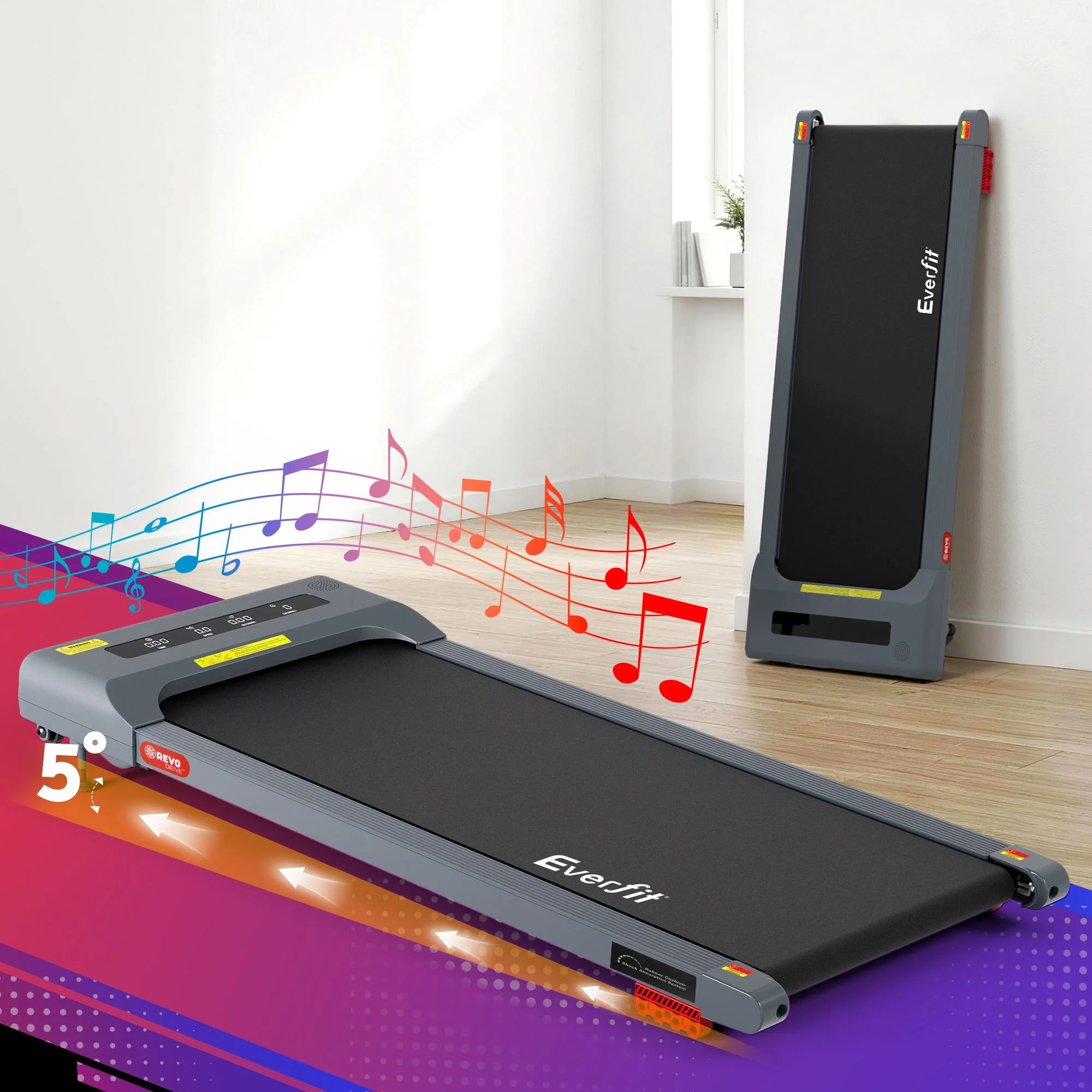 Everfit Treadmill Electric Walking Pad Incline Under Desk Home Gym 380mm (Grey) - Image 2