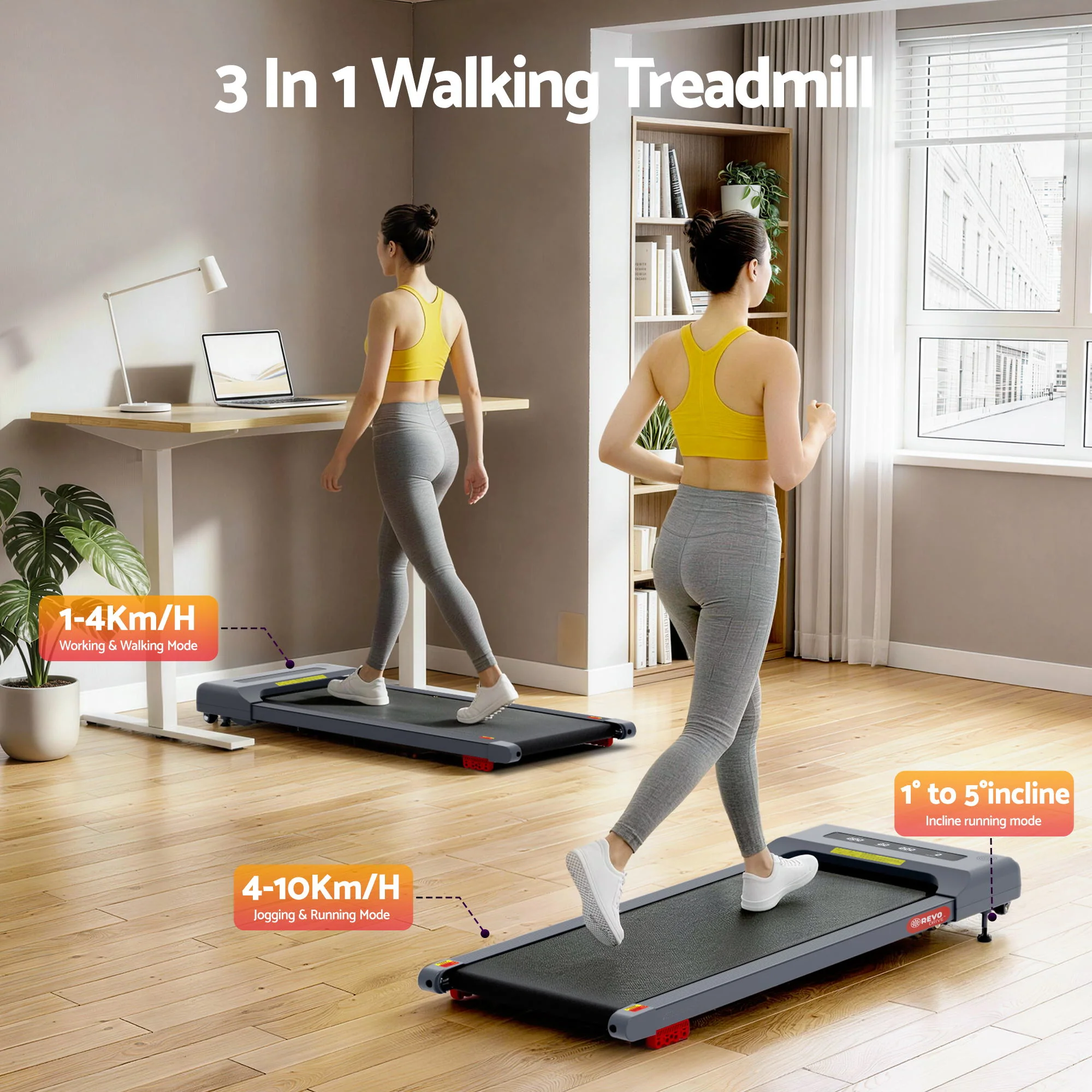 Everfit Treadmill Electric Walking Pad Incline Under Desk Home Gym 380mm (Grey) - Image 5