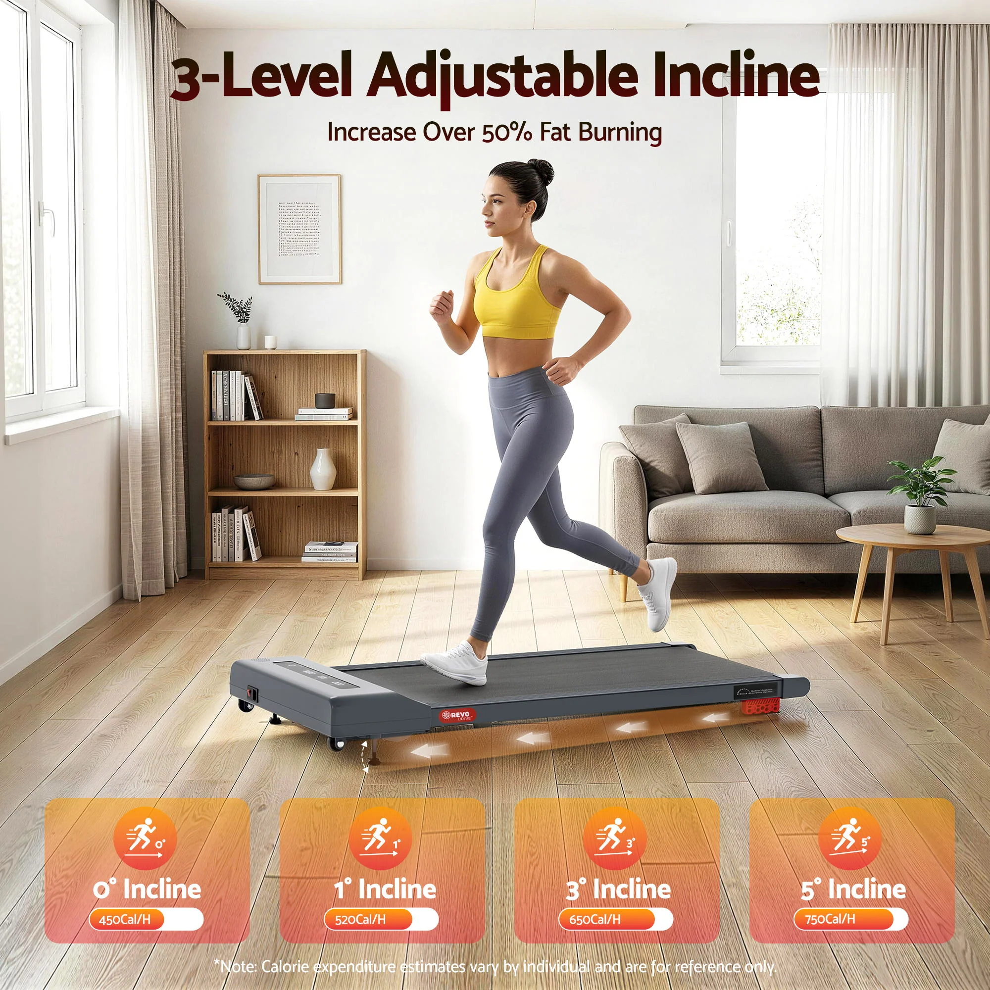Everfit Treadmill Electric Walking Pad Incline Under Desk Home Gym 380mm (Grey) - Image 9