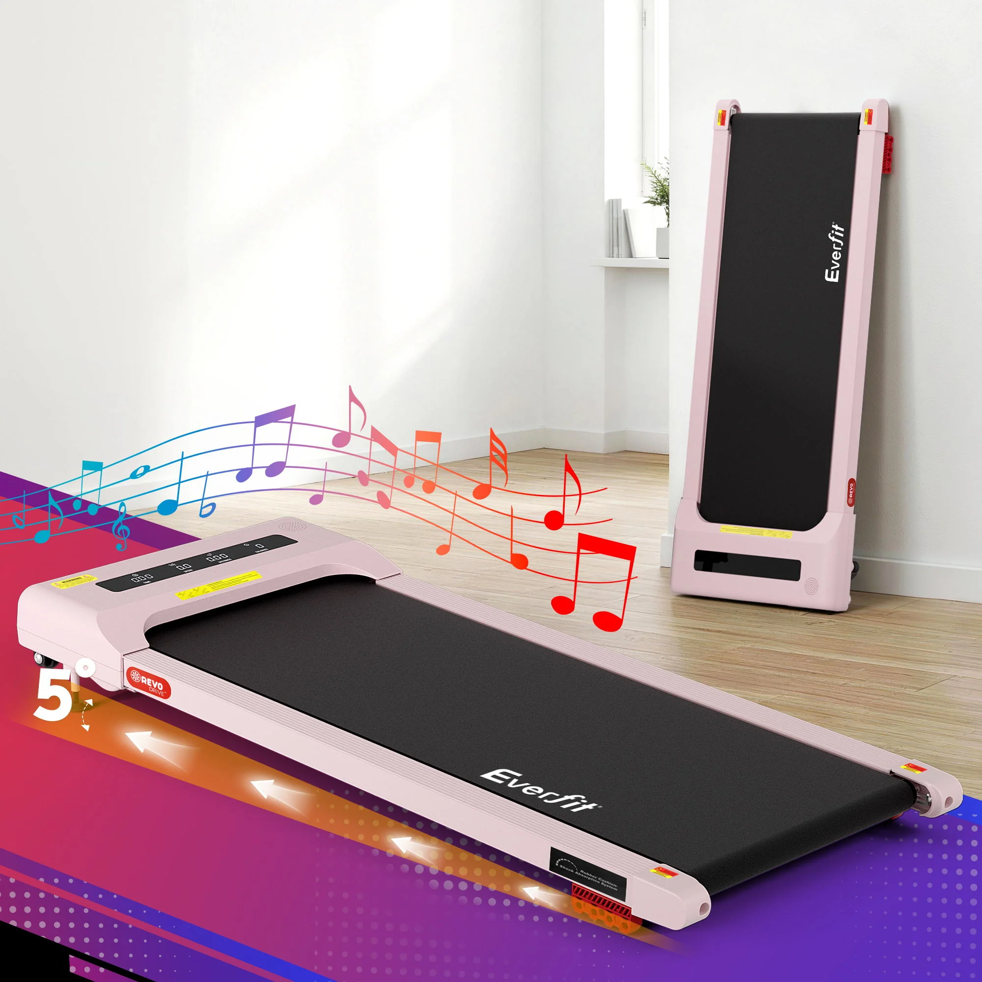 Everfit Treadmill Electric Walking Pad Incline Under Desk Home Gym 380mm (Pink) - Image 2