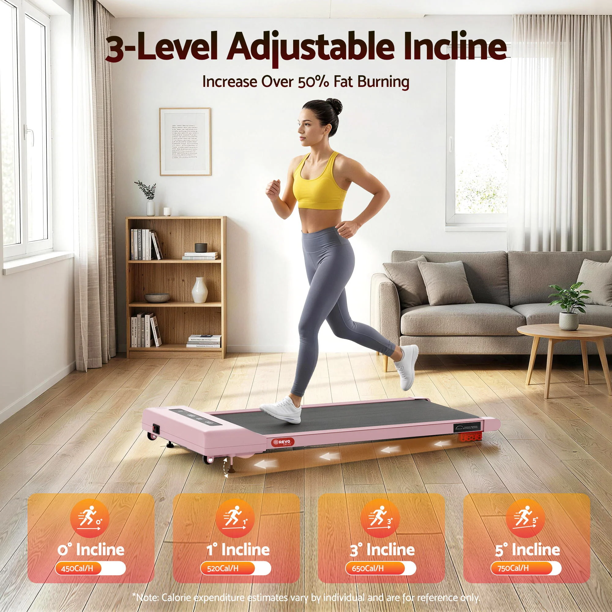 Everfit Treadmill Electric Walking Pad Incline Under Desk Home Gym 380mm (Pink) - Image 9