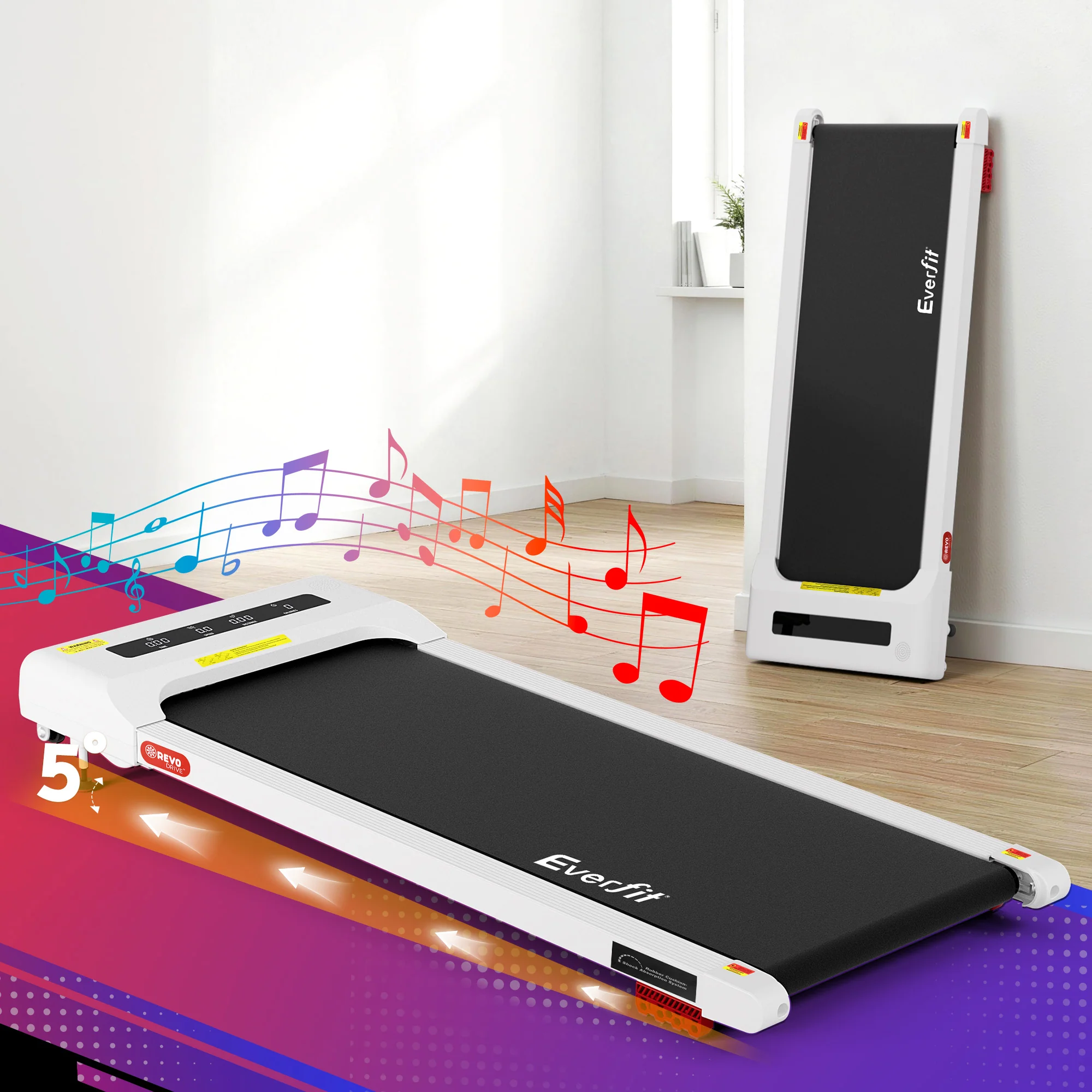 Everfit Treadmill Electric Walking Pad Incline Under Desk Home Gym 380mm (White) - Image 2