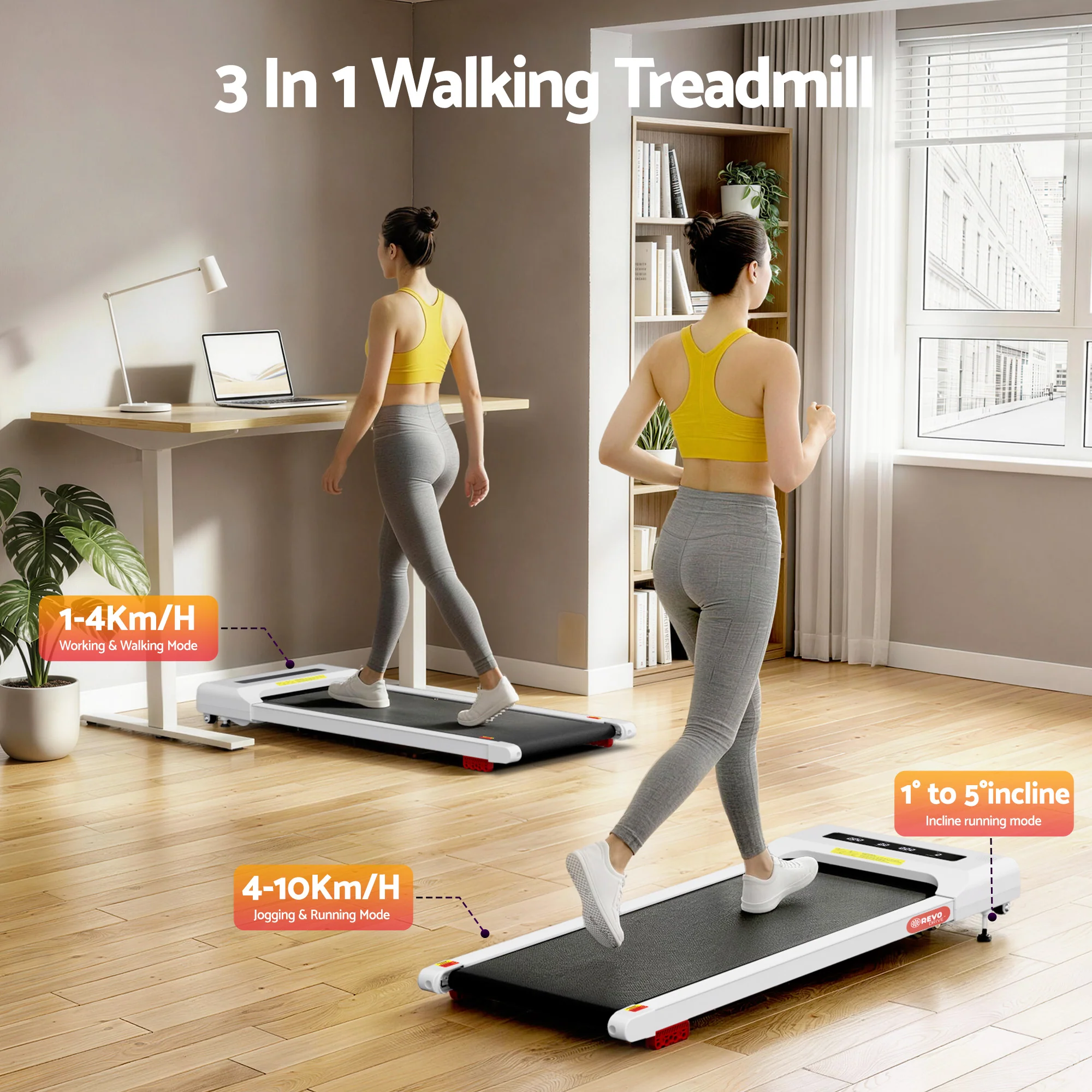 Everfit Treadmill Electric Walking Pad Incline Under Desk Home Gym 380mm (White) - Image 3