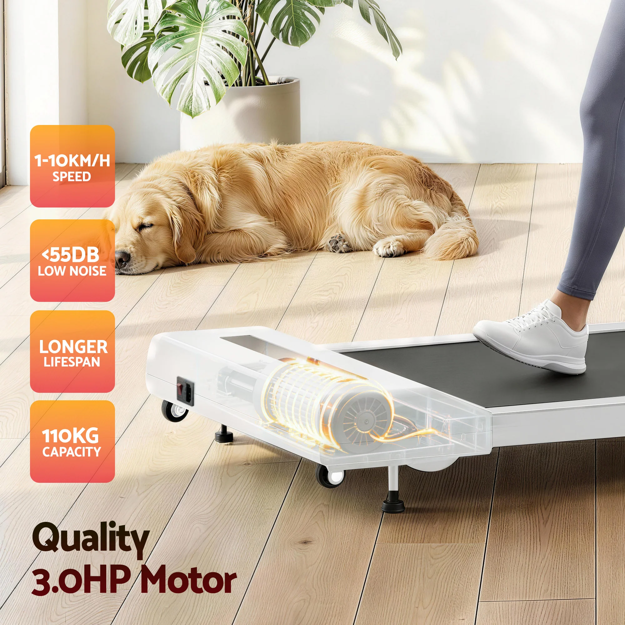 Everfit Treadmill Electric Walking Pad Incline Under Desk Home Gym 380mm (White) - Image 8
