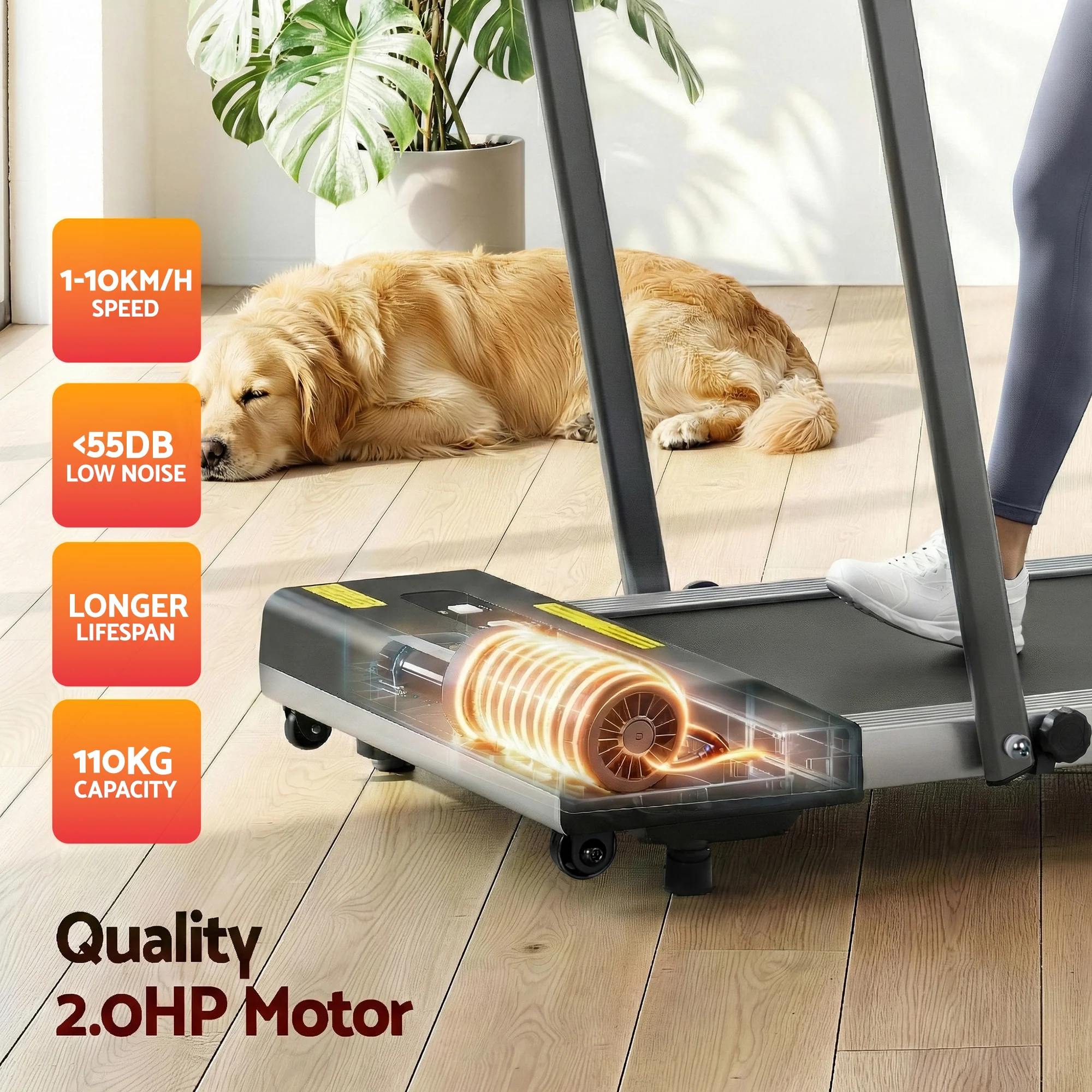 Everfit Treadmill Electric Walking Pad Under Desk Home Gym Fitness 380mm (Grey) - Image 9