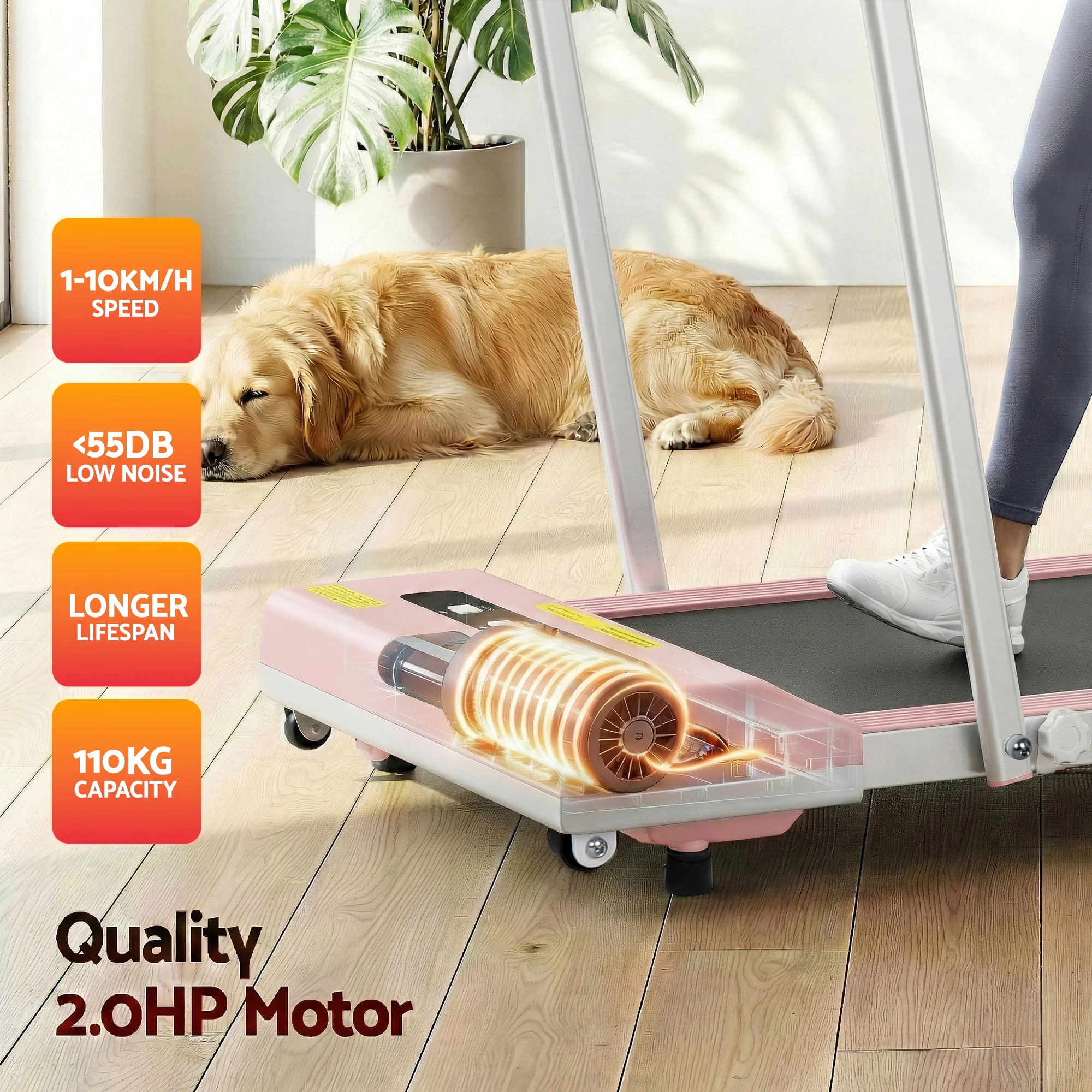 Everfit Treadmill Electric Walking Pad Under Desk Home Gym Fitness 380mm (Pink) - Image 8