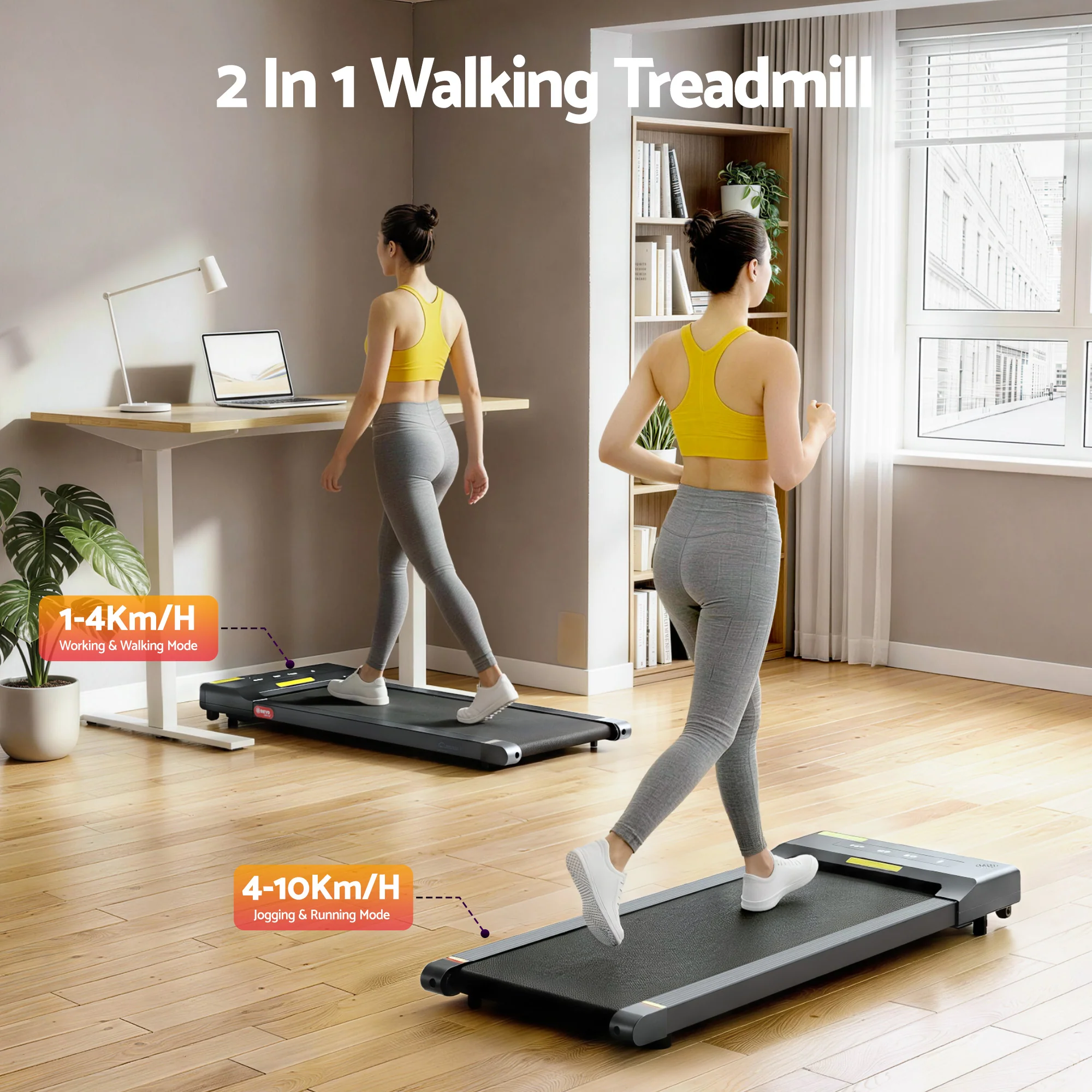 Everfit Treadmill Electric Walking Pad Under Desk Home Gym Fitness 400mm (Grey) - Image 4