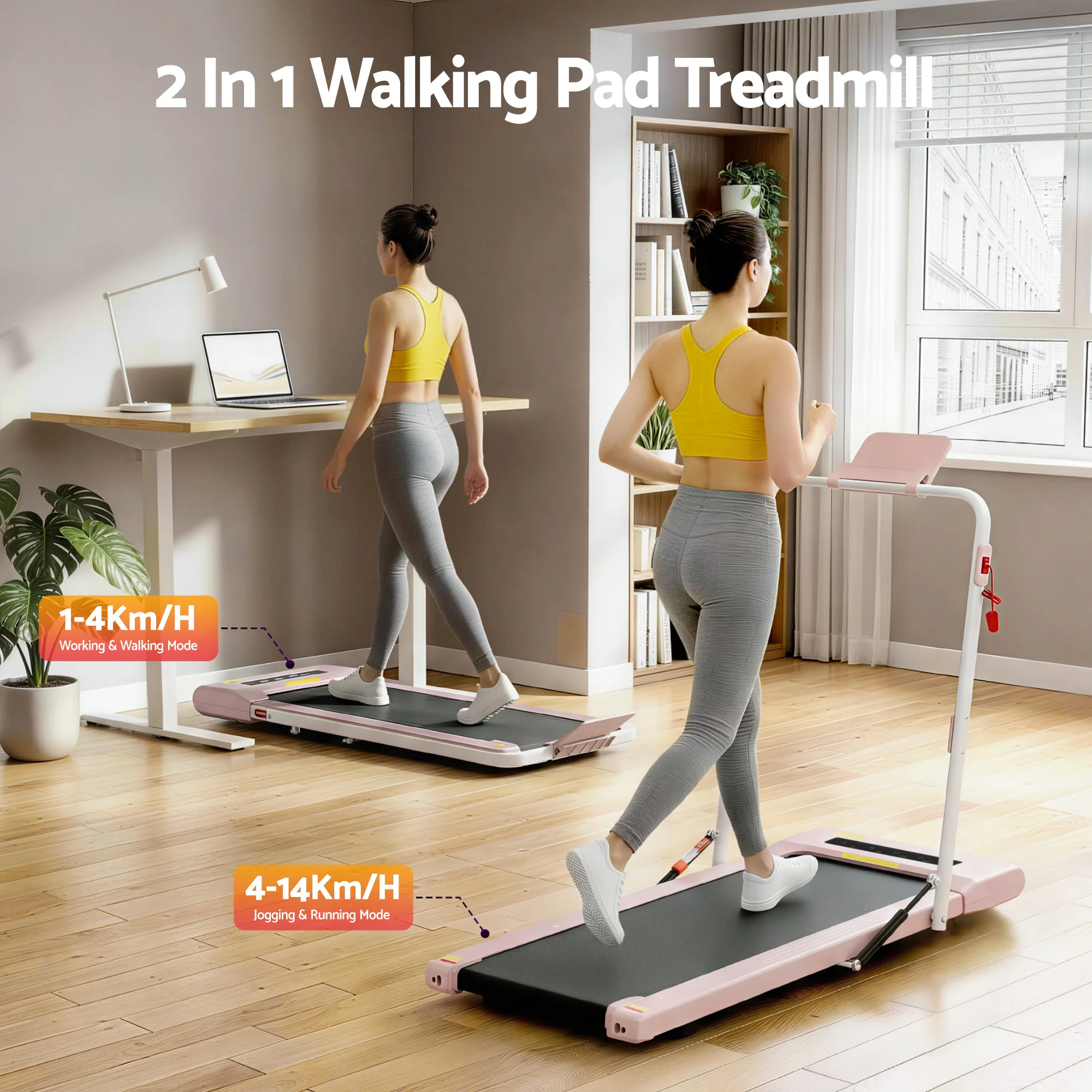 Everfit Treadmill Electric Walking Pad Under Desk Home Gym Fitness 400mm (Pink) - Image 4