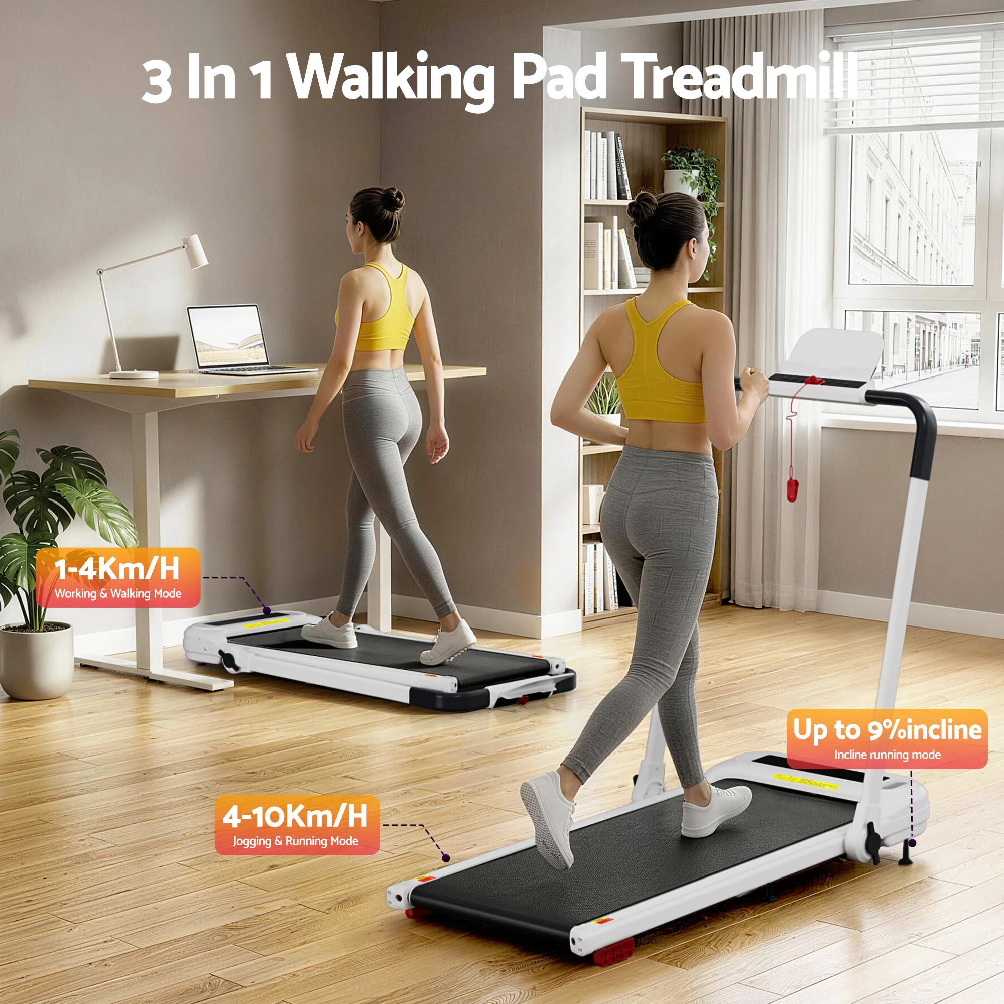 Everfit Treadmill Electric Walking Pad with Incline Foldable for Home Gym (White) - Image 3