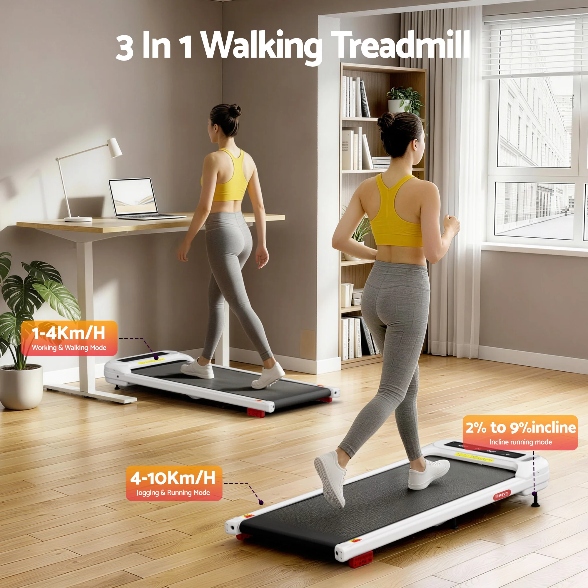 Everfit Treadmill Electric Walking Pad with Incline Under Desk Home Gym (White) - Image 3