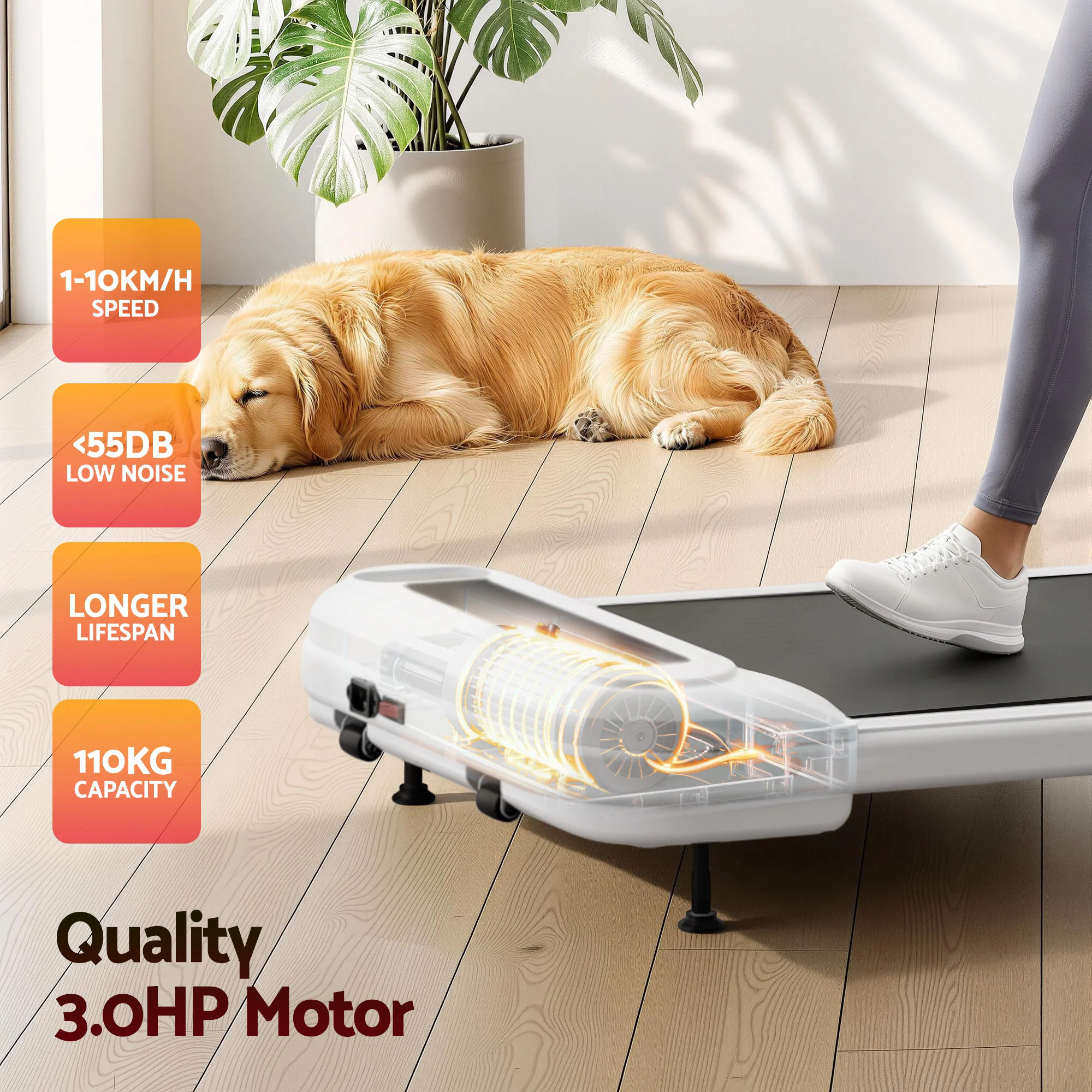 Everfit Treadmill Electric Walking Pad with Incline Under Desk Home Gym (White) - Image 6