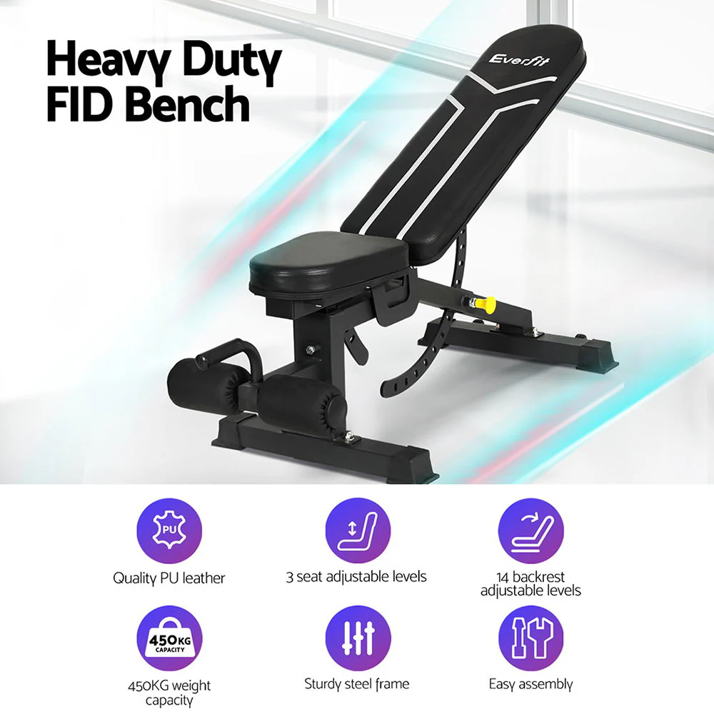 Everfit Weight Bench Adjustable FID Bench Press Home Gym 450kg Capacity - Image 5