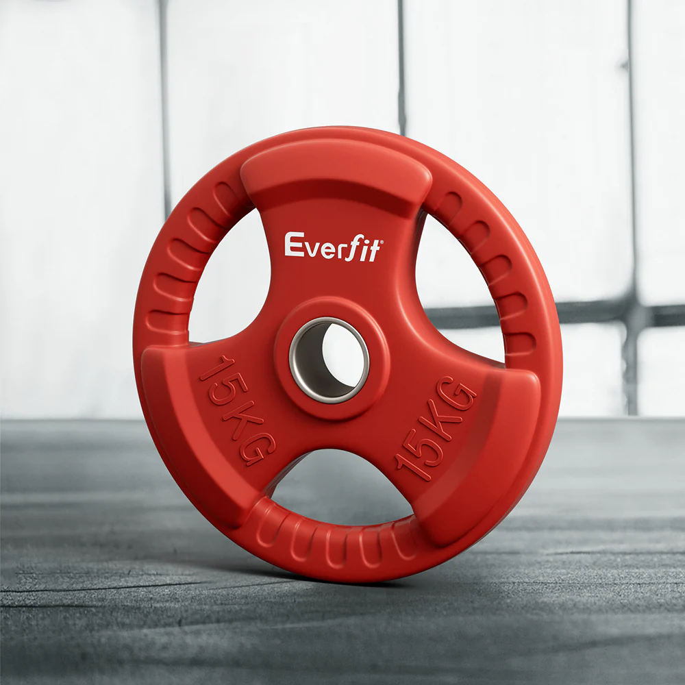 Everfit Weight Plates Olympic 15kg Dumbbell Barbell Plate Weight Lifting Home Gym (Red) - Image 2