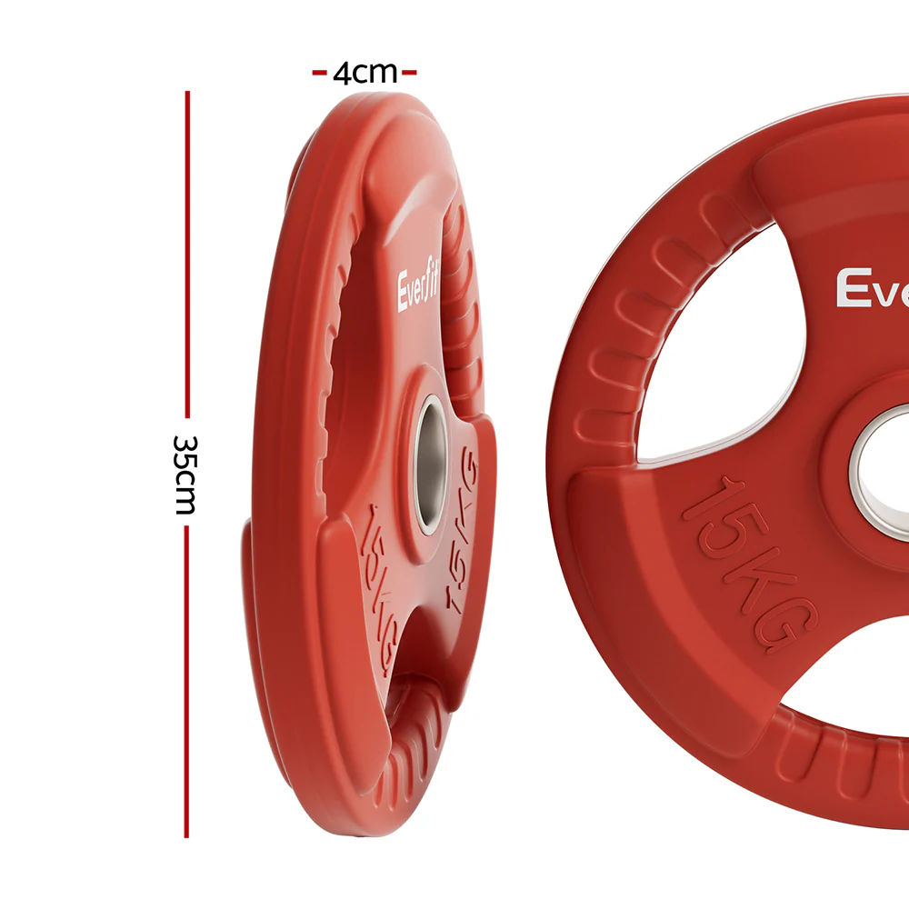 Everfit Weight Plates Olympic 15kg Dumbbell Barbell Plate Weight Lifting Home Gym (Red) - Image 3