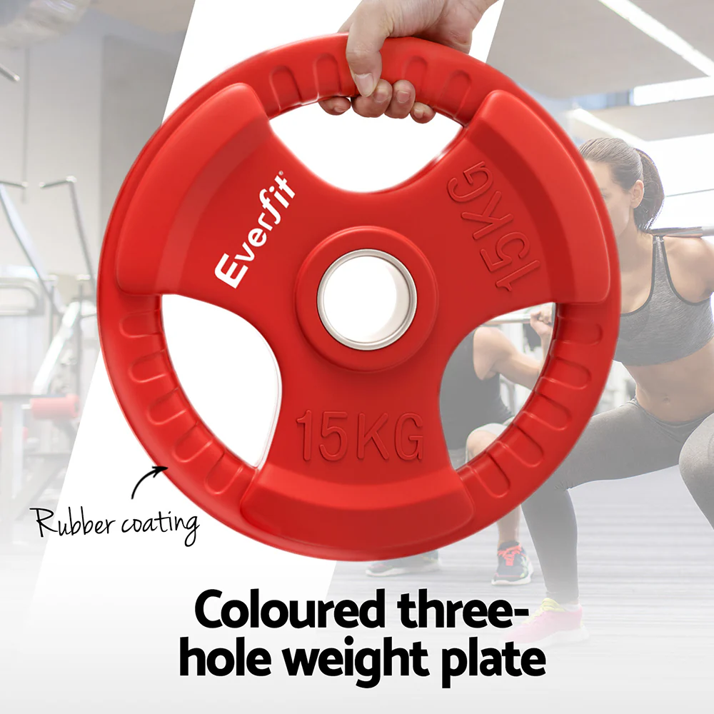 Everfit Weight Plates Olympic 15kg Dumbbell Barbell Plate Weight Lifting Home Gym (Red) - Image 5