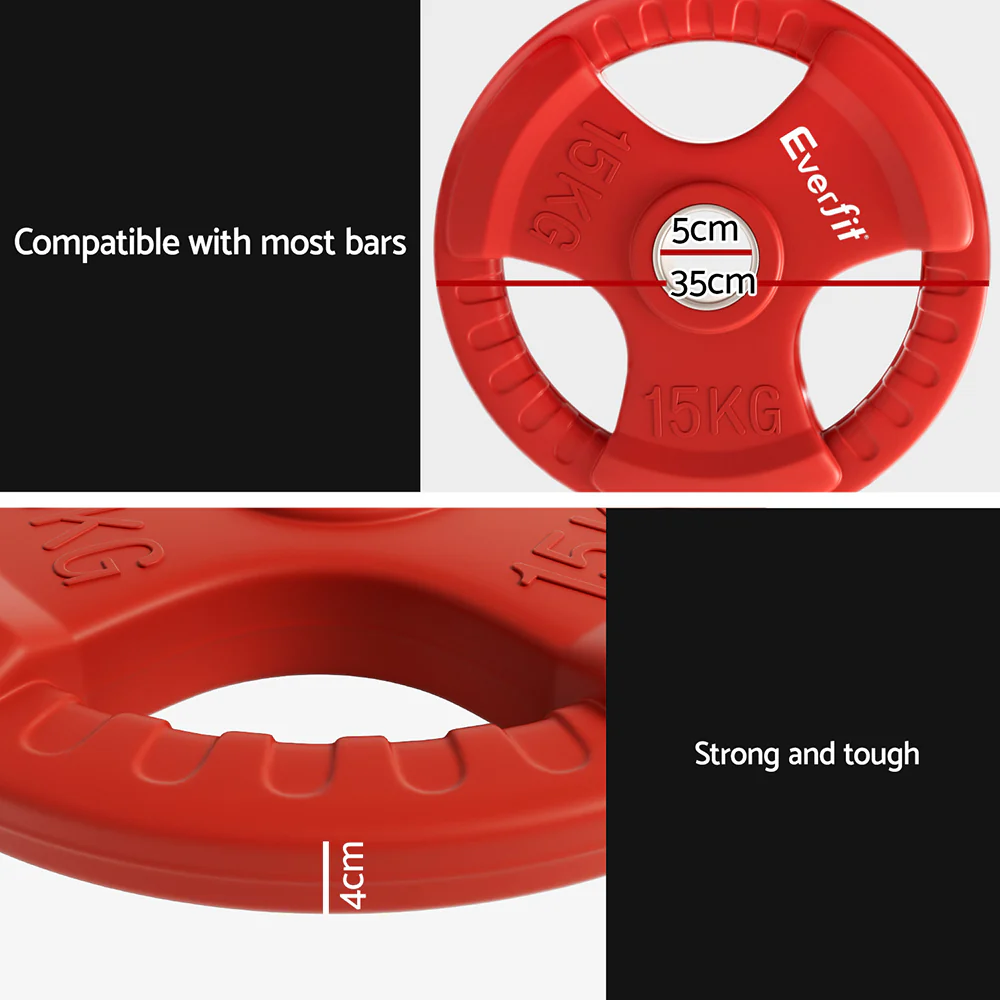 Everfit Weight Plates Olympic 15kg Dumbbell Barbell Plate Weight Lifting Home Gym (Red) - Image 6