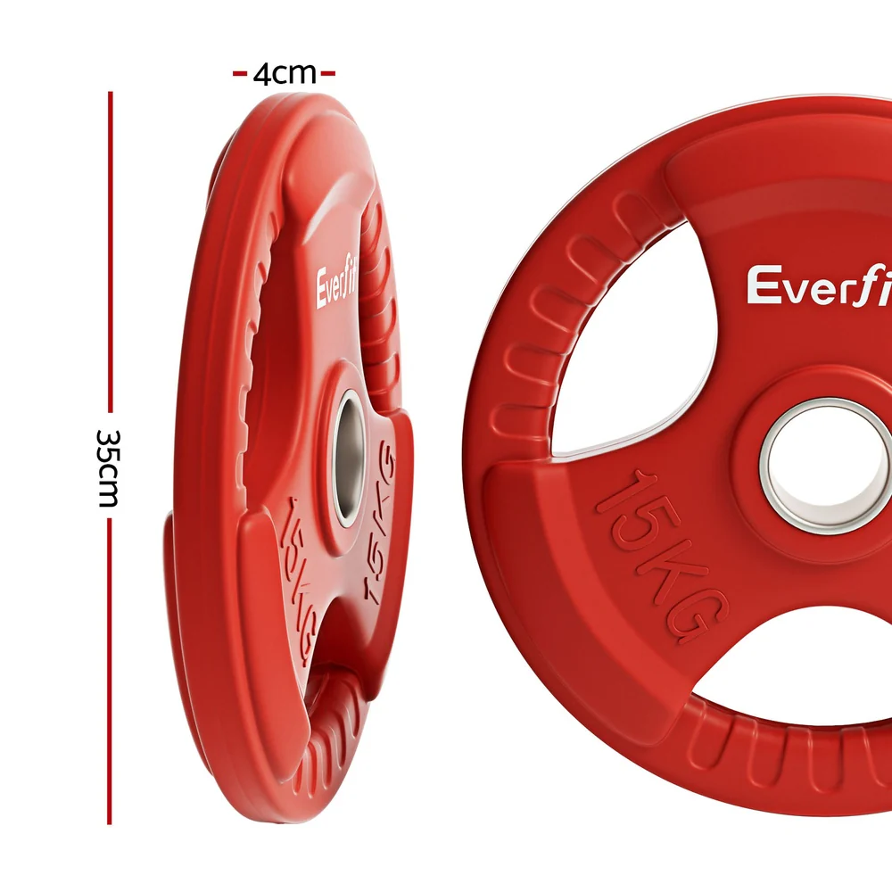 Everfit Weight Plates Olympic 15kgx2 Dumbbell Barbell Plate Weight Lifting Home Gym (Red) - Image 3