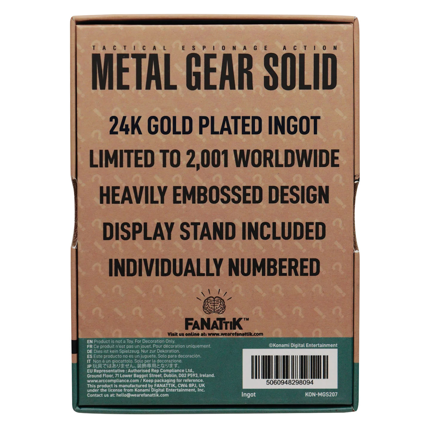 Fanattik Limited Edition Metal Gear Solid 2 24k Gold Plated Snake Ingot - Image 5