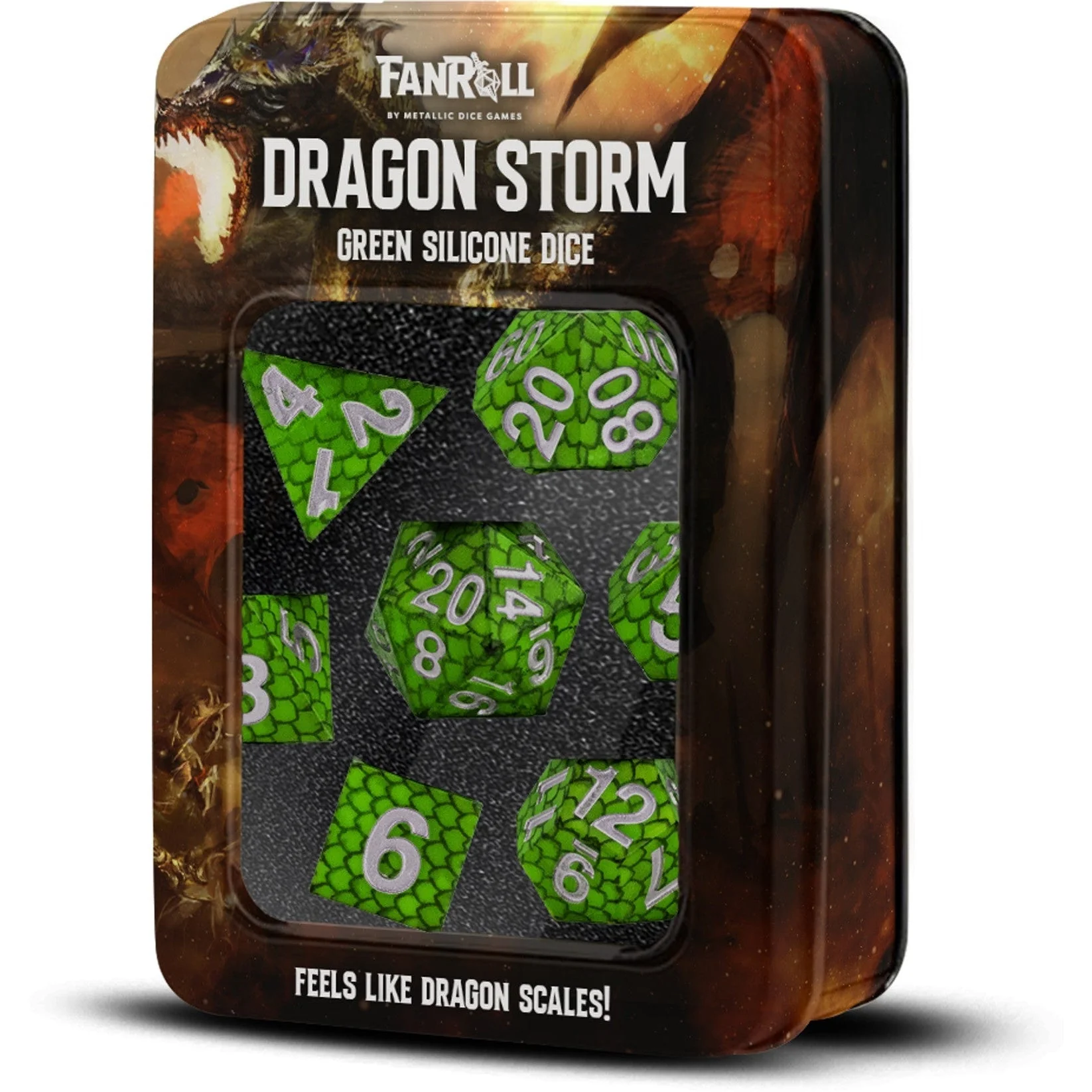 Fanroll By Metallic Dice Games MDG Silicone 16mm Poly Dice Set - Dragon Storm Silicone Green Dragon Scales