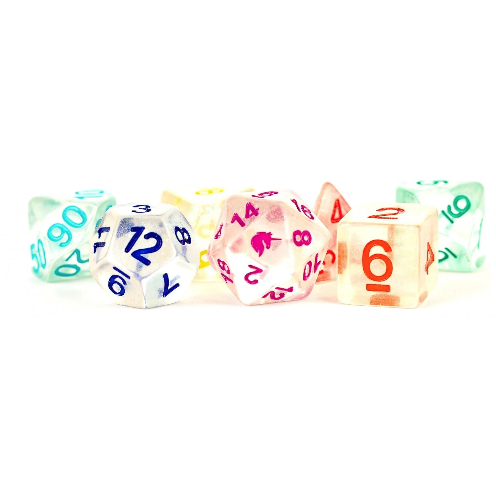 Fanroll By Metallic Dice Games MDG Unicorn Resin Polyhedral Dice Set - Rainbow Ice