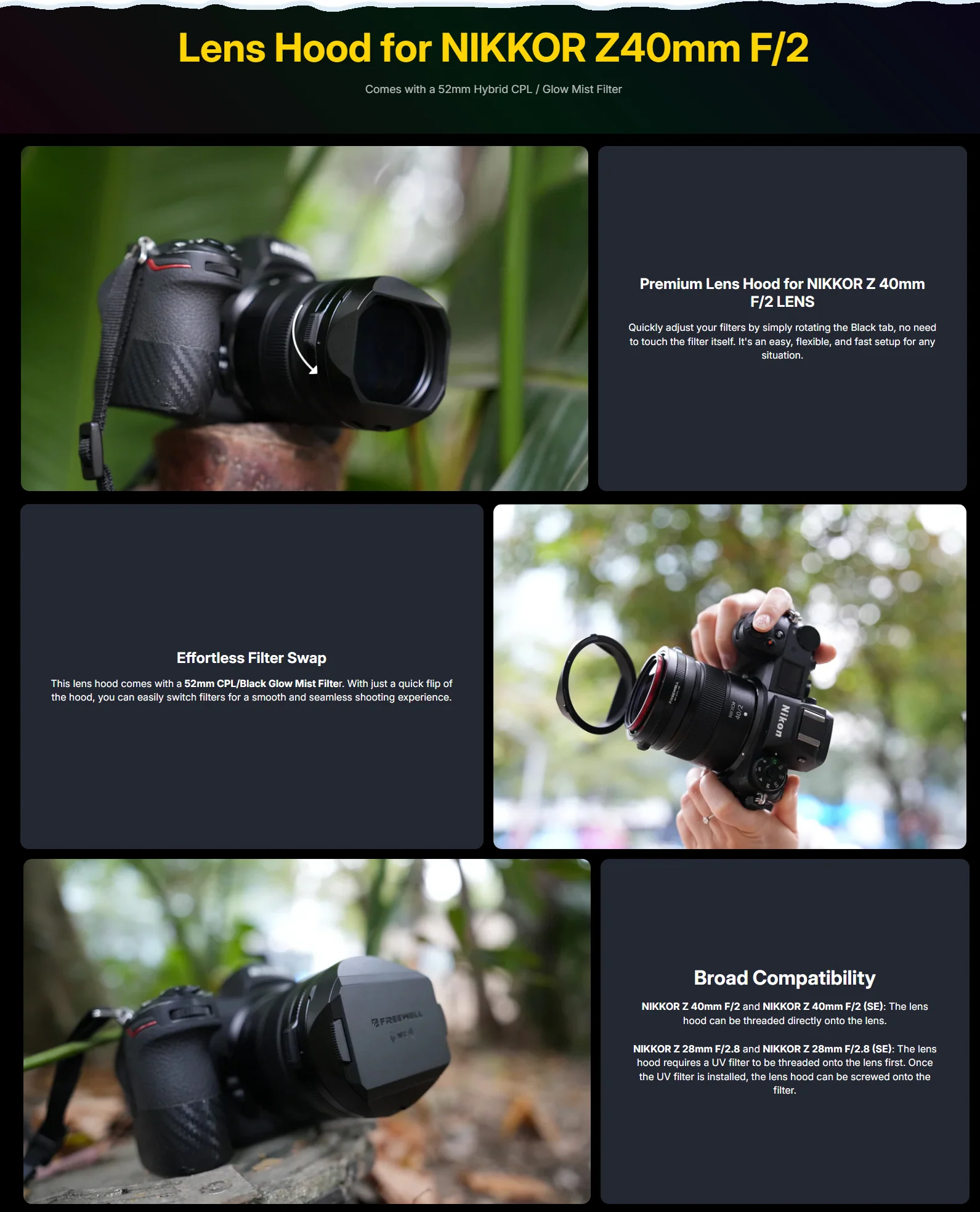 Freewell Real Lens Hood for Nikon NIKKOR Z 40mm f/2 (Black) - Image 3