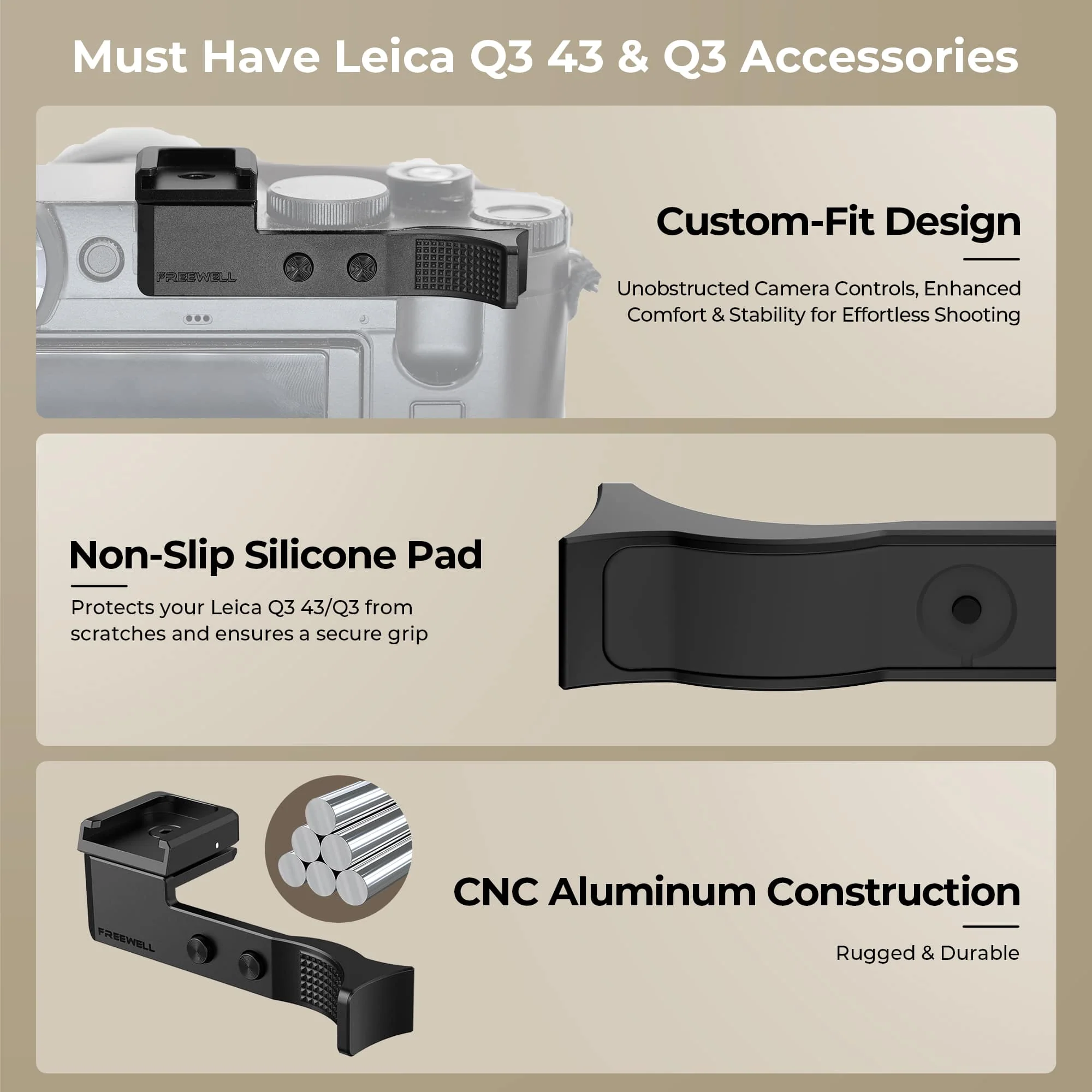 Freewell Thumb Grip with Cold Shoe Mount for Leica Q3 & Leica Q3 43 - Image 4