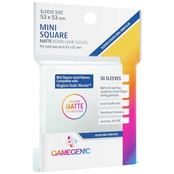 Gamegenic Matte Board Game Sleeves Mini Square Sized/Kingdom Death Monster 53mmx53mm 50 Sleeves (Dark Blue)