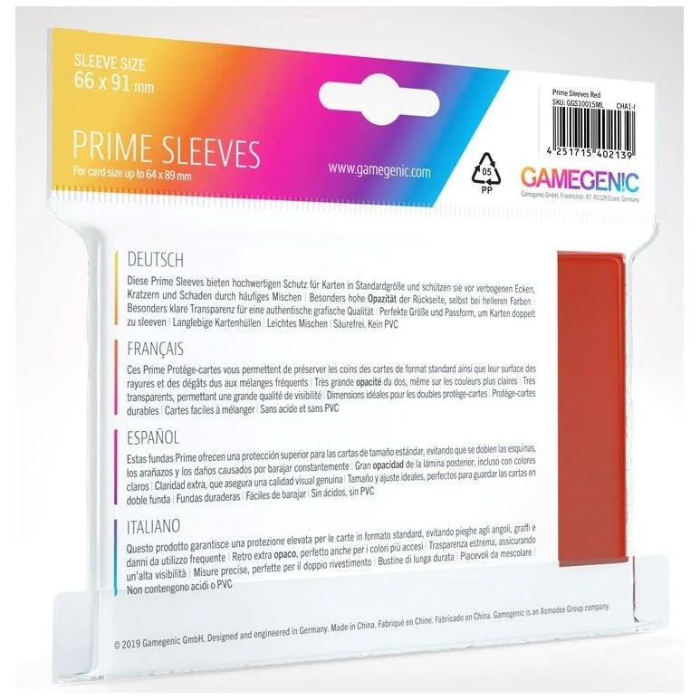 Gamegenic Prime Card Sleeves 66mmx91mm 100 Sleeves Per Pack (Red) - Image 2