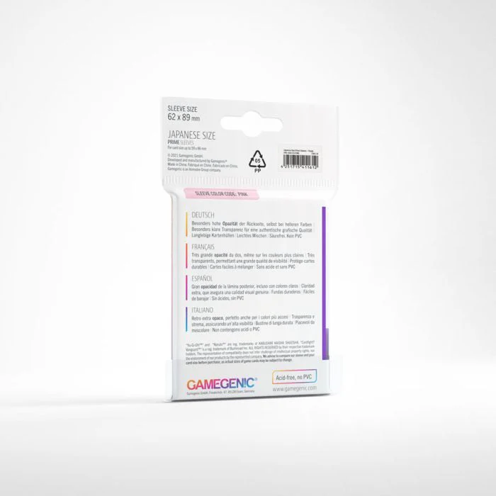 Gamegenic Prime Japanese Sized Sleeves - Size Code PINK - Sleeve Colour Purple 62mmx89mm 60 Sleeves Per Pack - Image 2
