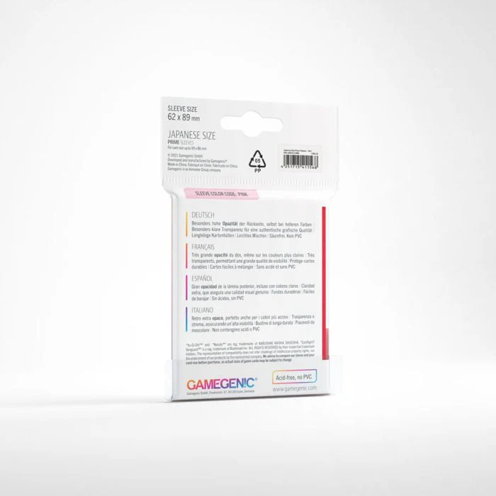 Gamegenic Prime Japanese Sized Sleeves - Size Code PINK - Sleeve Colour Red 62mmx89mm 60 Sleeves Per Pack - Image 2