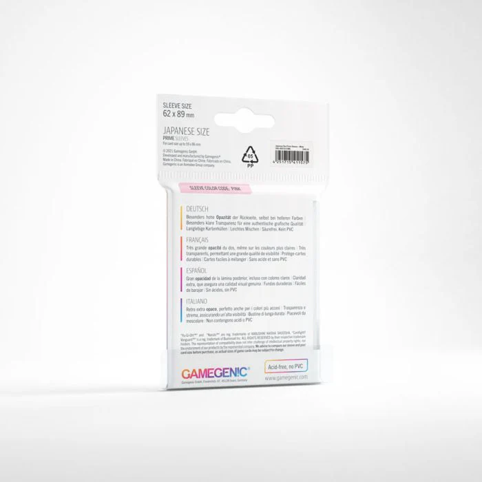 Gamegenic Prime Japanese Sized Sleeves - Size Code PINK - Sleeve Colour White 62mmx89mm 60 Sleeves Per Pack - Image 2