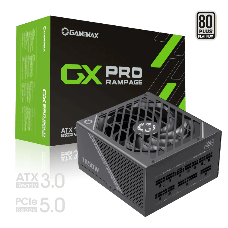 GameMax GX-1050 PRO 1050W 80+ Platinum Fully Modular PSU - ATX 3.0 & PCIe 5.0 Ready, Native 600W 12VHPWR Cable for RTX 4090 - Black