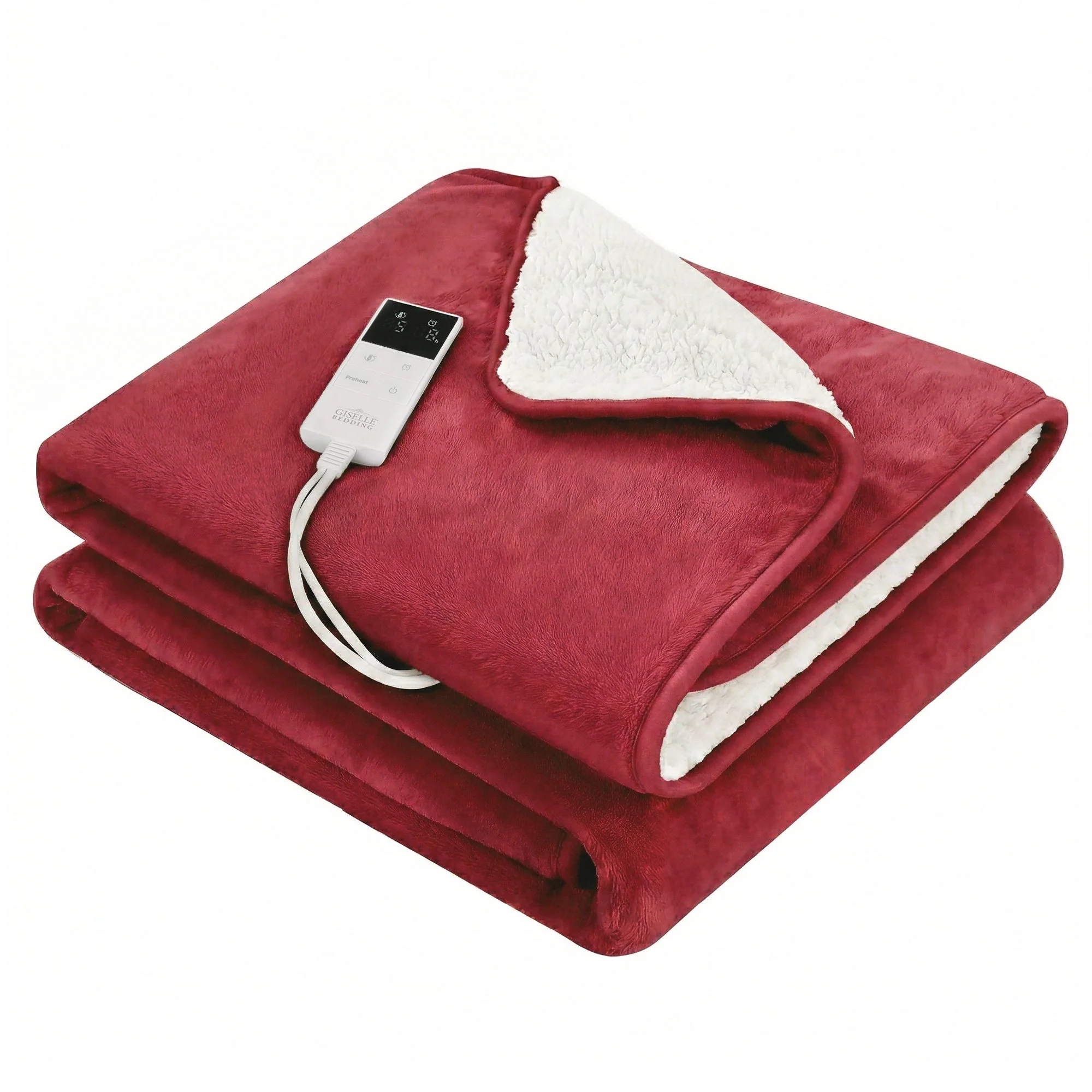 Giselle Electric Throw Rug Double Size 200x180cm Fleece Flannel Heated Blanket (Burgundy)