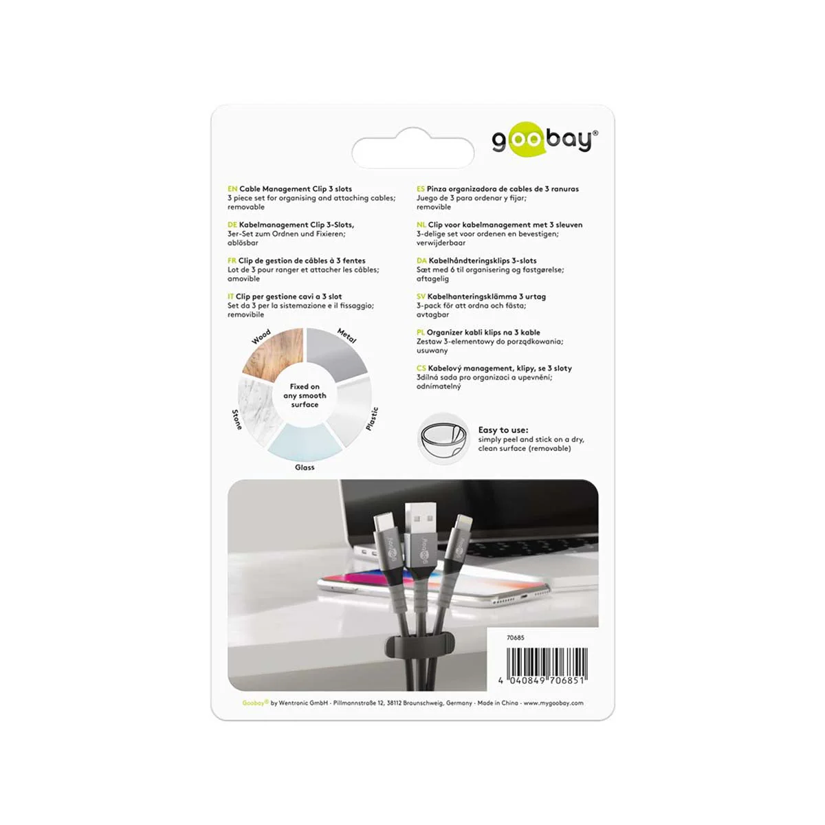 Goobay 3-Pieces 3-Slot Cable Management Clip Holder (Black) - Image 7
