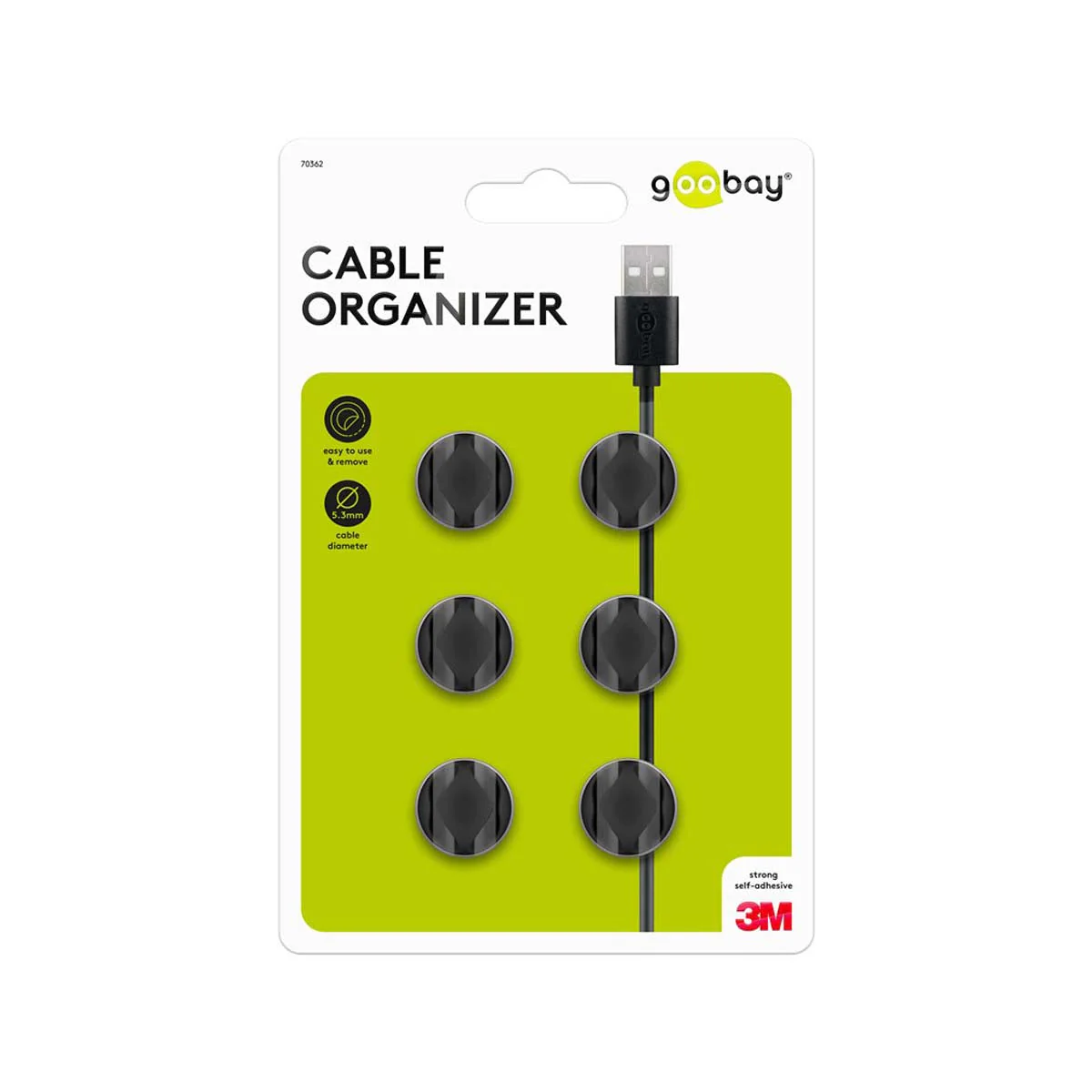 Goobay 6-Pieces 2-Slots Mini Cable Management Organiser (Black) - Image 10