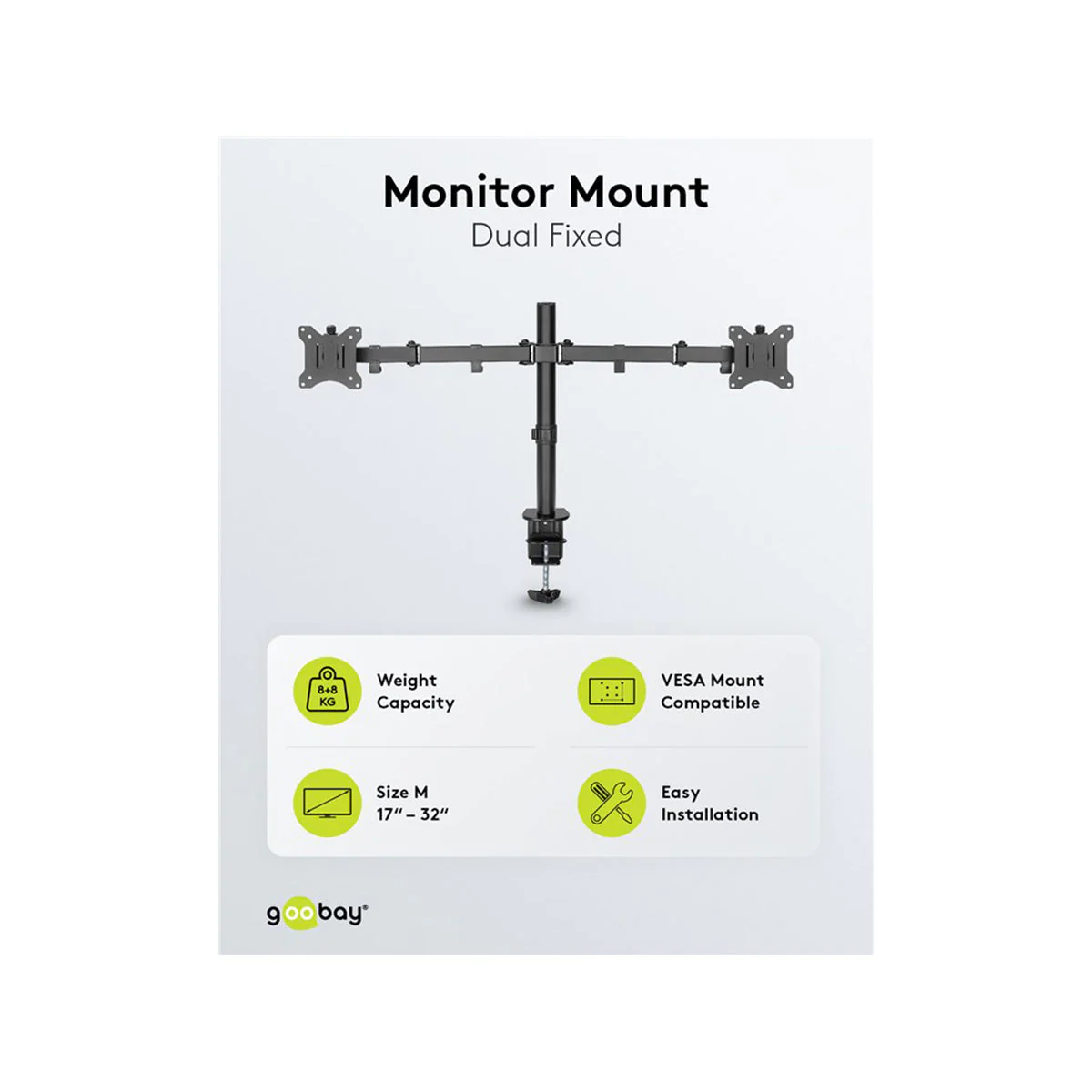 Goobay Dual Computer Monitor Desk Mount Flex 43-81cm (Black) - Image 2