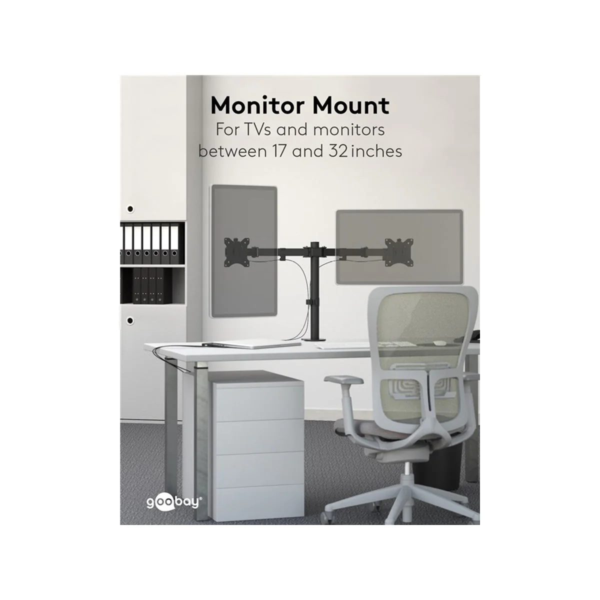 Goobay Dual Computer Monitor Desk Mount Flex 43-81cm (Black) - Image 3
