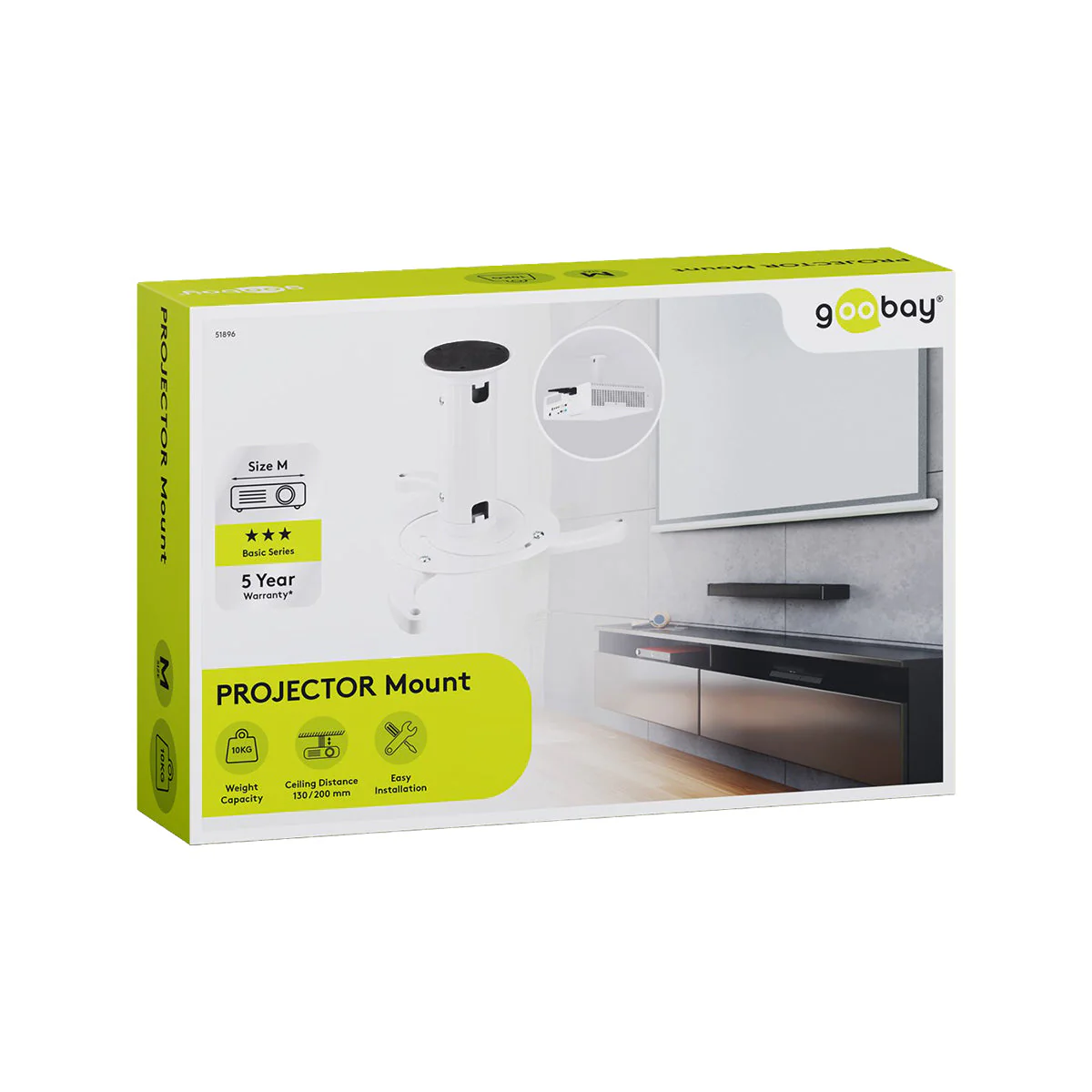 Goobay Projector Ceiling Mount Medium (White) - Image 3