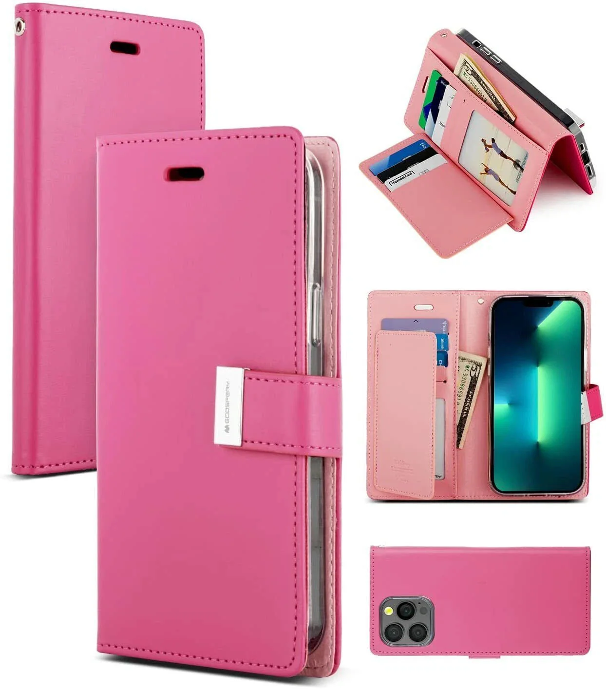 Goospery Rich Diary case for iPhone 15 - Hot Pink - Image 5