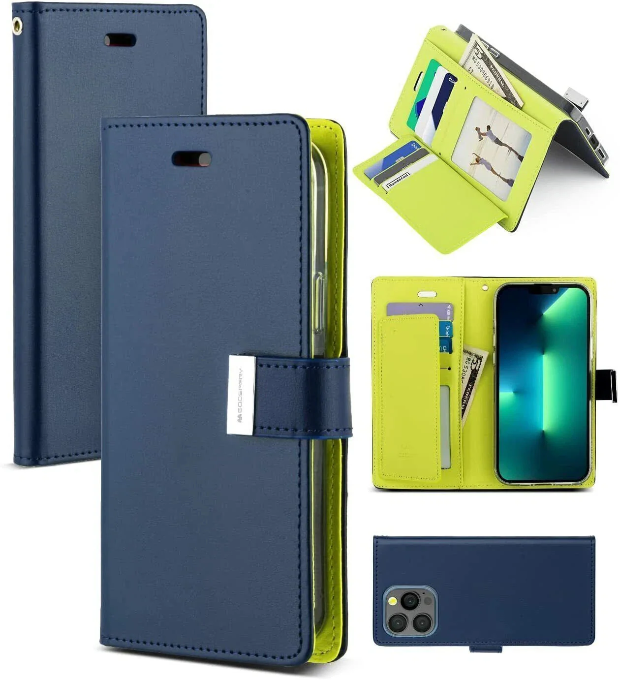 Goospery Rich Diary case for iPhone 15 Pro - Navy - Image 5