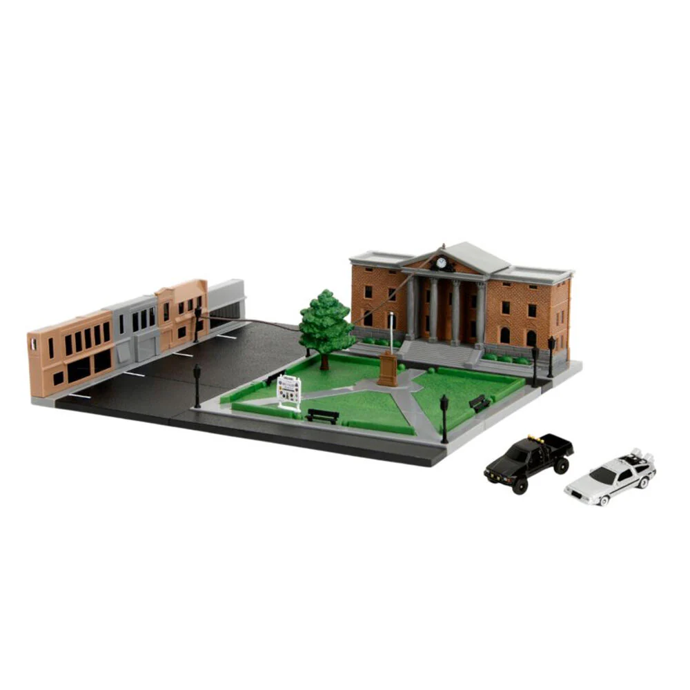 Jada Back To The Future 1.65" Nano Scene Hill Valley Courthouse With 2 Vehicles