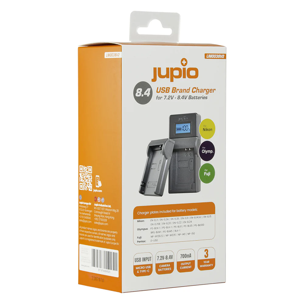Jupio USB Brand Charger For Nikon/Fuji/Olympus 7.2V-8.4V Batteries - Image 2