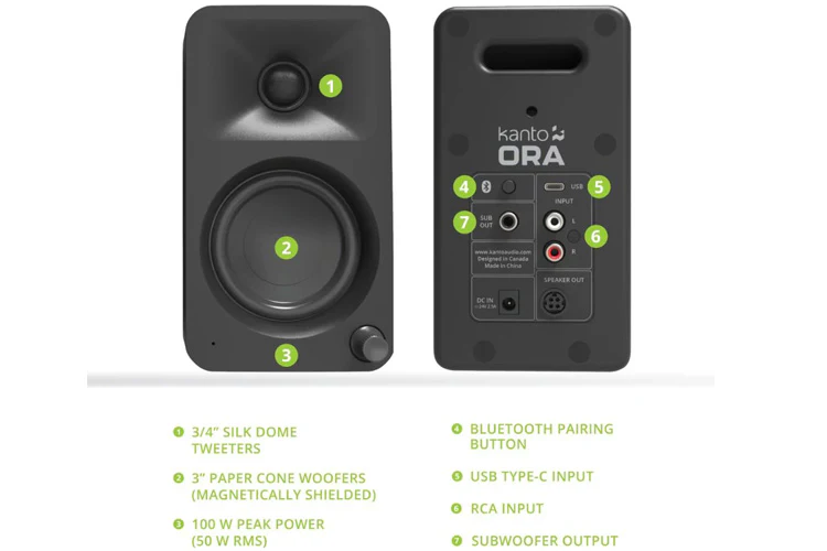 Kanto ORA 100W Powered Speakers Bluetooth 5.0 (Black) - Image 3