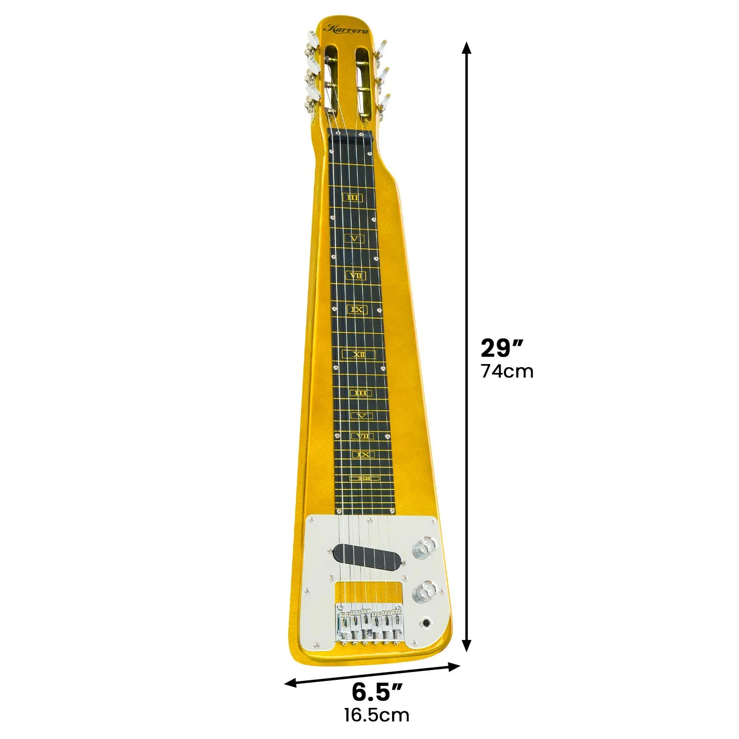 Karrera 29in 6-String Lap Steel Hawaiian Guitar (Metallic Gold) - Image 3