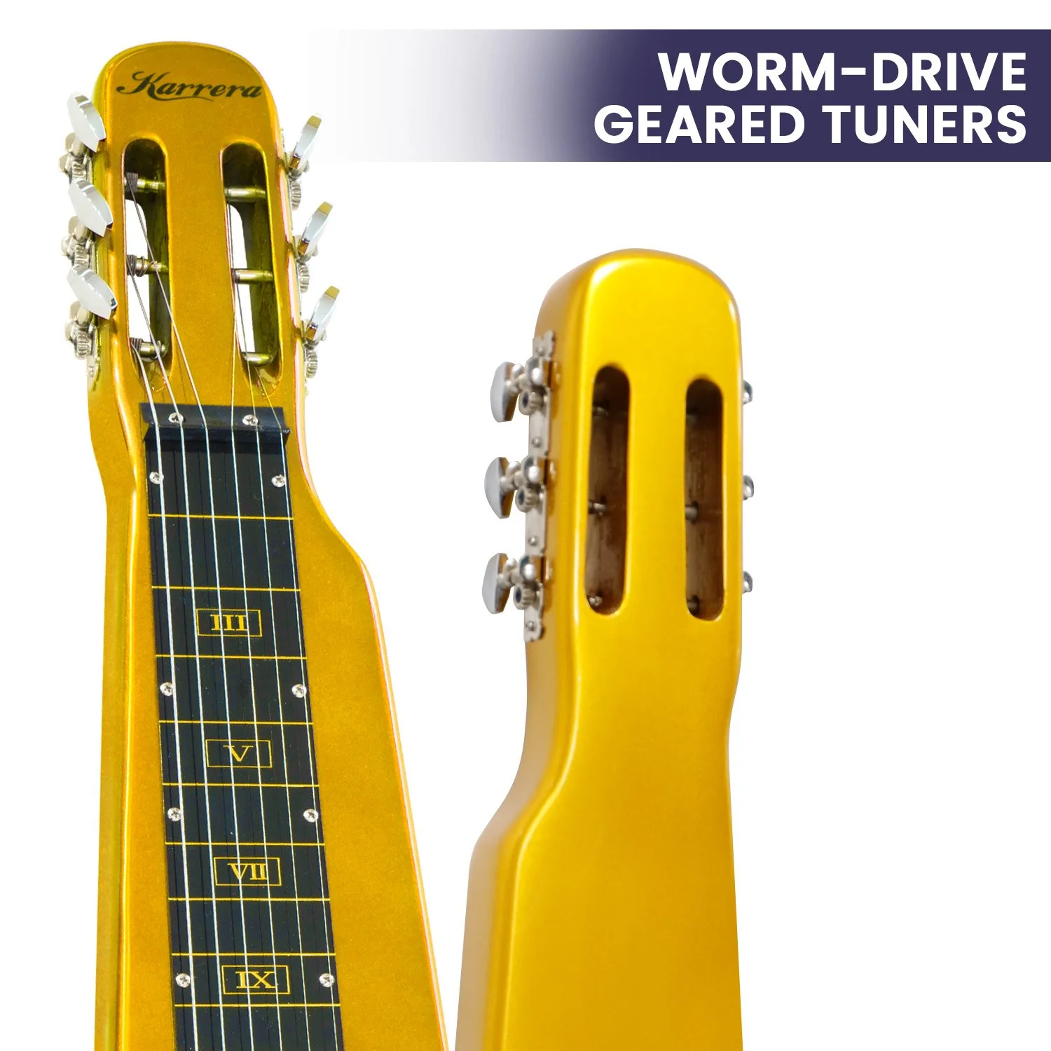 Karrera 29in 6-String Lap Steel Hawaiian Guitar (Metallic Gold) - Image 7