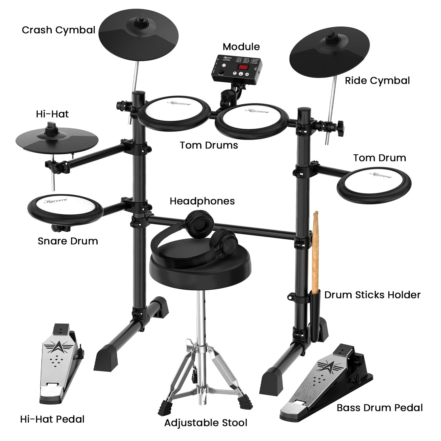 Karrera TDX-16 Electronic Drum Kit with LCD and Mesh Pads - Image 4